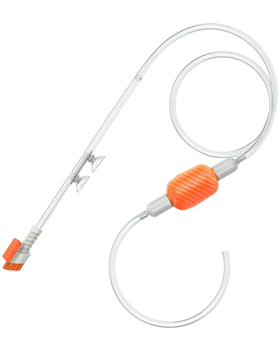 Pawfly Kit Pulitore Acquario, Sifone per Cambio Acqua con Tubo Lungo e Spazzola, Aspirapolvere Manuale per Ghiaia, Lavasabbia per Acquari da 38L