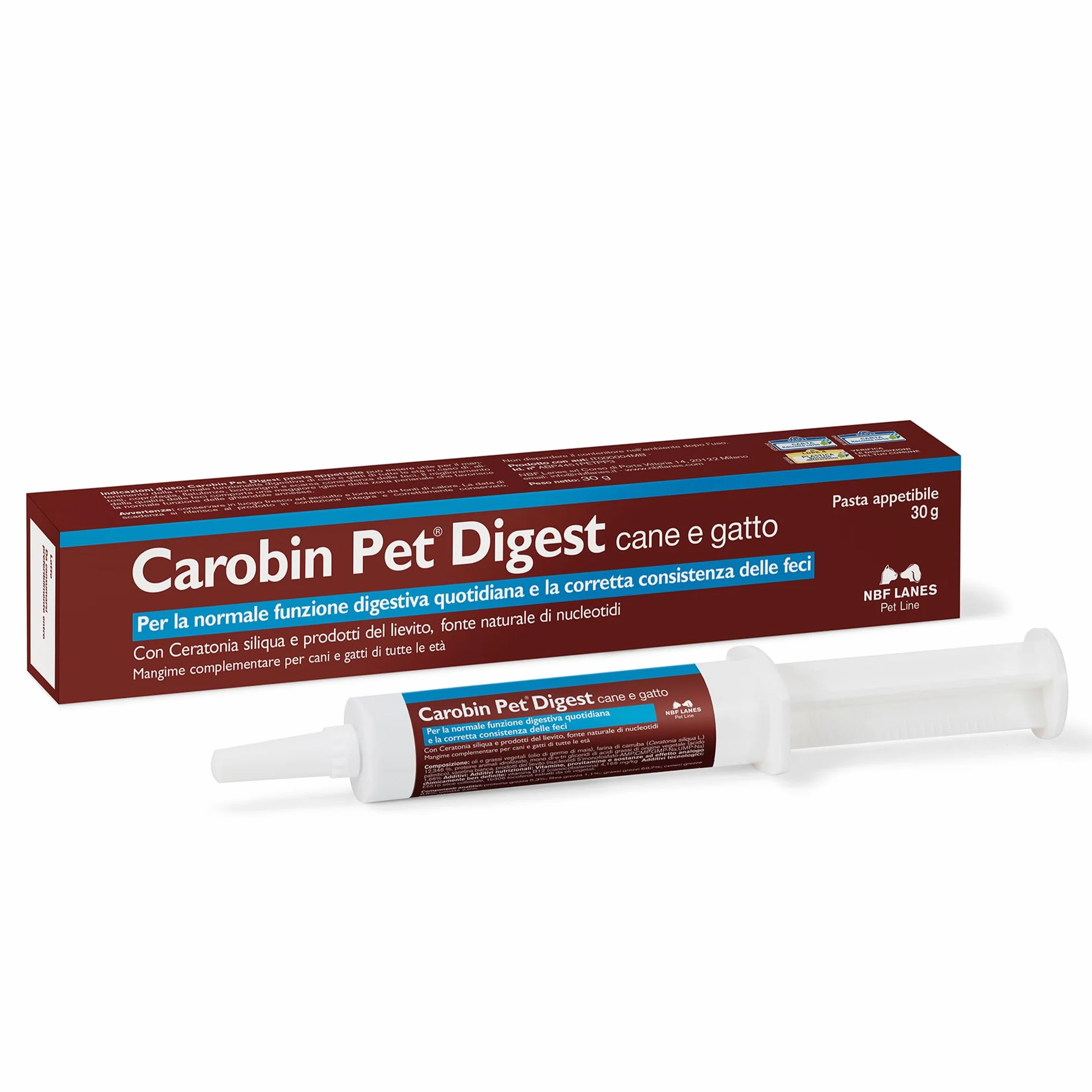 NBF Lanes | Carobin Pet Digest Cane e Gatto, Pasta Appetibile 30 g, per la Normale Funzione Digestiva Quotidiana e la Corretta Consistenza delle Feci
