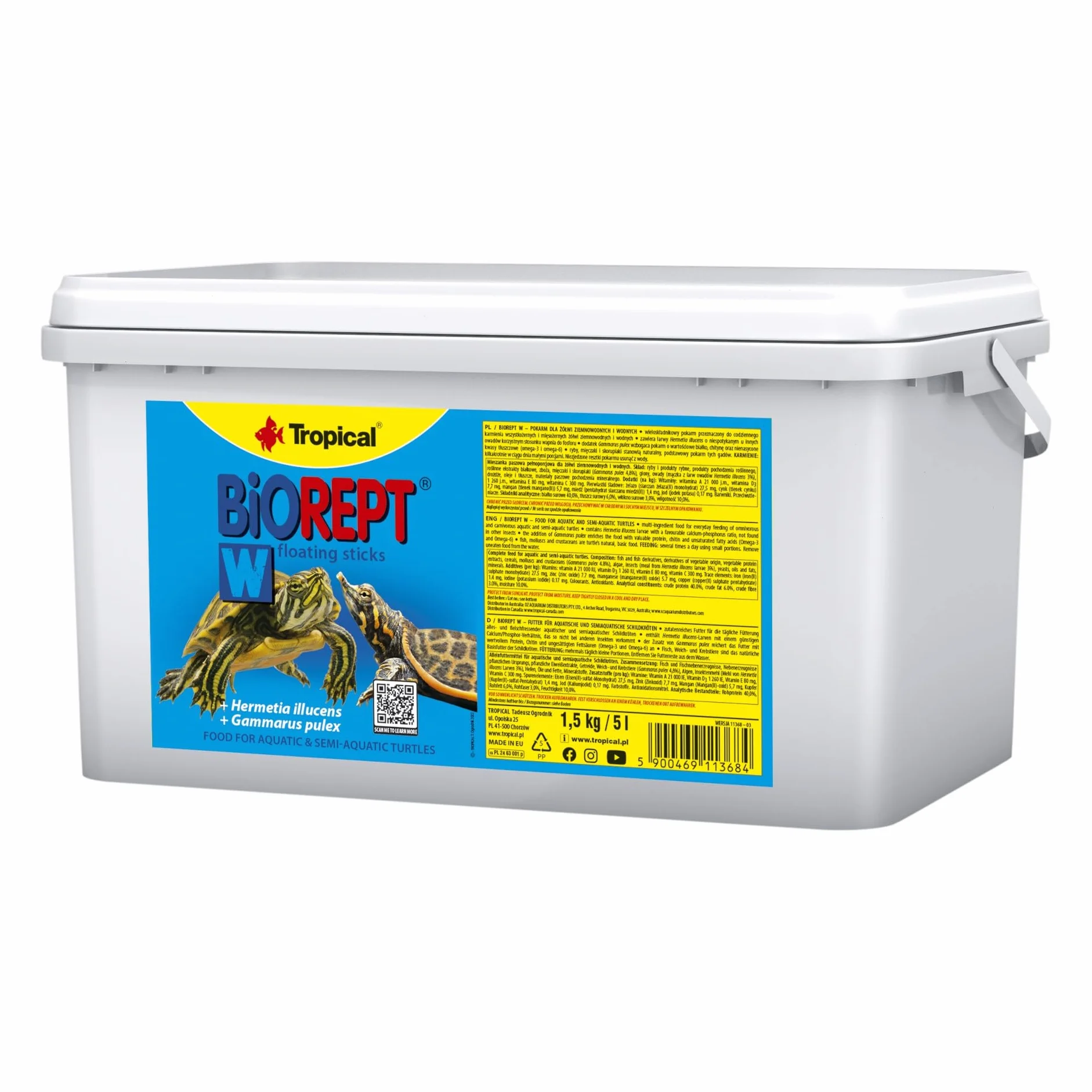 BIOREPT W. 5L / 1.5kg - alimento completo sotto forma di bastoncini per l'alimentazione quotidiana delle tartarughe acquatiche