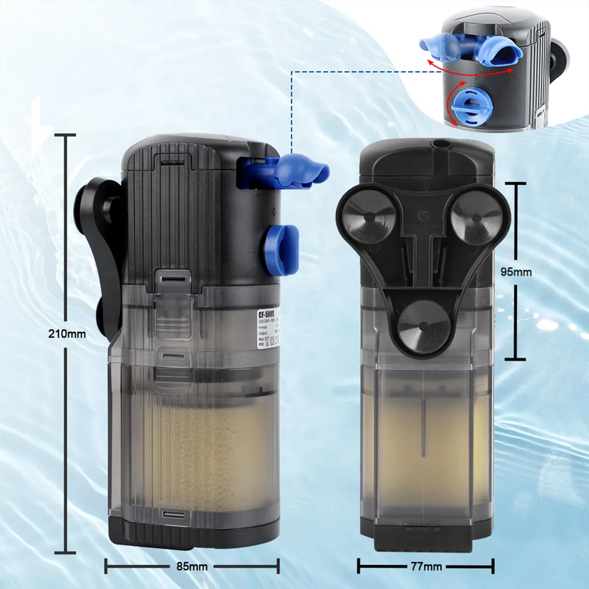 OMECO Filtro Interno per Acquario, Pompa Filtro Silenzioso 500 L/h, 8 W, 40 DB, Regolabile con Ossigeno, Accessori per Filtrazione, 30 L, 60 L, 120 L