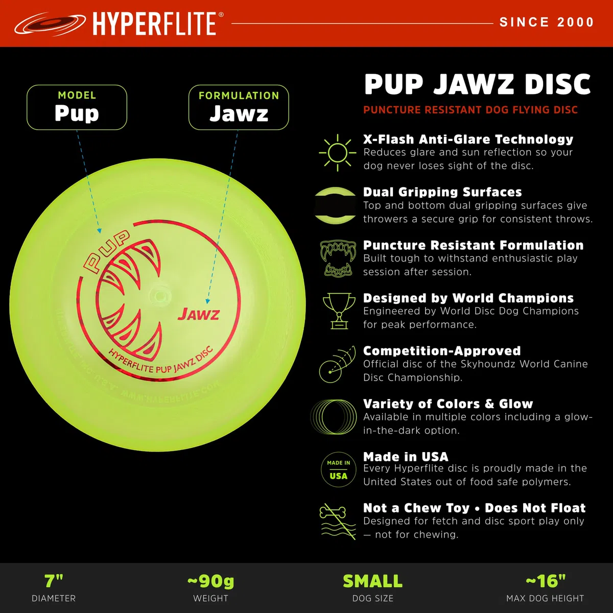 Hyperflite Jawz Pup, 7-Inch, Lemon-Lime by Hyperflite