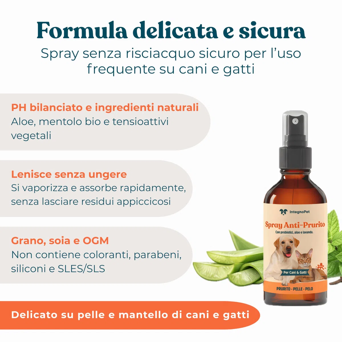 Spray Antiprurito Cane e Gatto con Probiotici – Sollievo Immediato per Prurito Cane, Senza Risciacquo