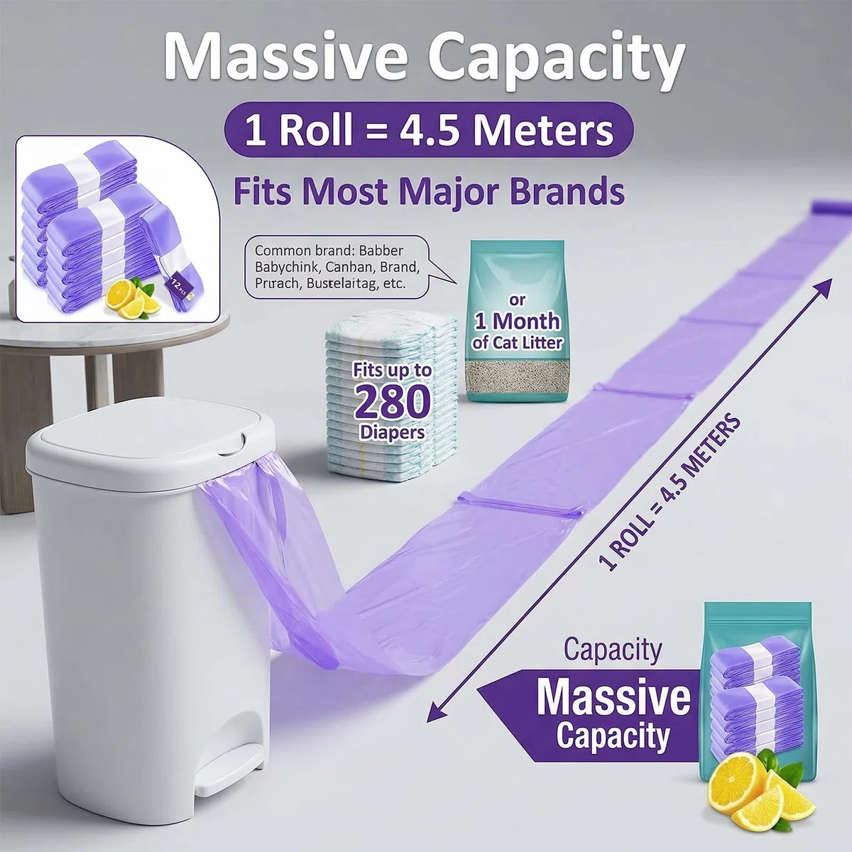 20 Rotoli Sacchetti Lettiera Gatto, Ricarica per Lettiera per Gatti, Lunghezza Totale 90m, Anti-Odore, Sacchetti Pannolini in Materiale EVOH a 7 Strati, Ricarica Compatibile con Litter Genie LittyCat
