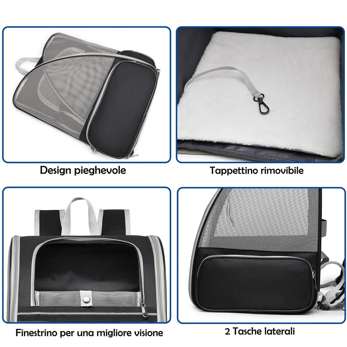Zaino per Gatti Cani, Contenitore da Trasporto Traspirante, Per Passeggiata Escursione Borsa Leggera ed Elegante con Borsa Portaoggetti, Zaino Traspirante in Grigio, Ottimo Regalo per i propri
