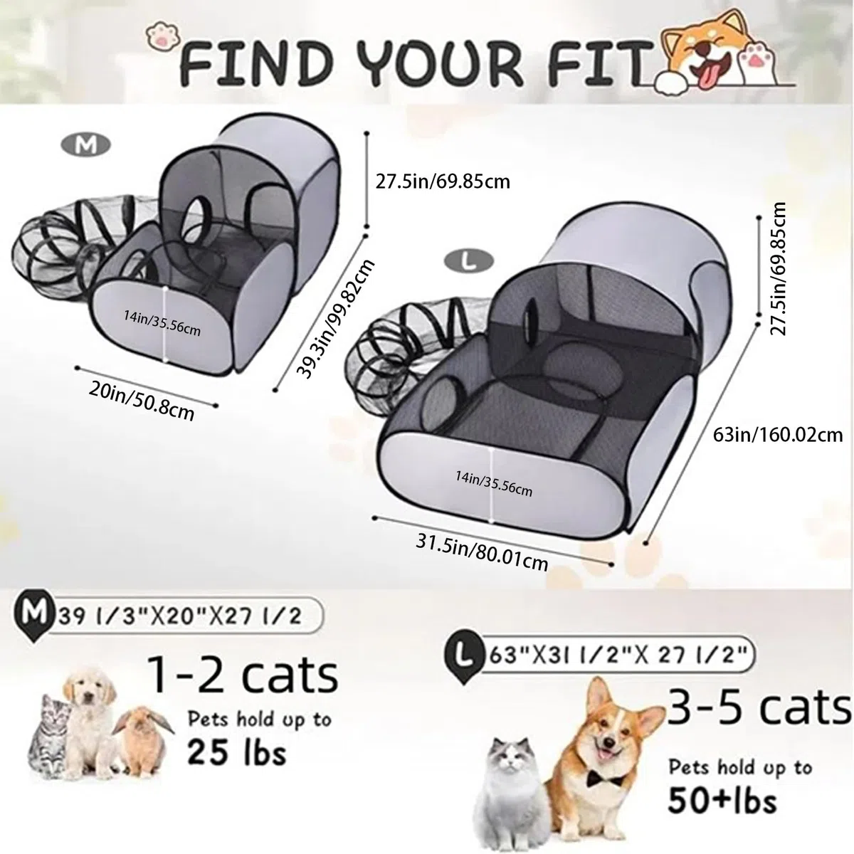 Box per gatti da esterno, a tunnel per gattini, recinzione pieghevole, giochi interattivi, giochi per gattini, cuccioli, piccoli animali, viaggi all'aperto