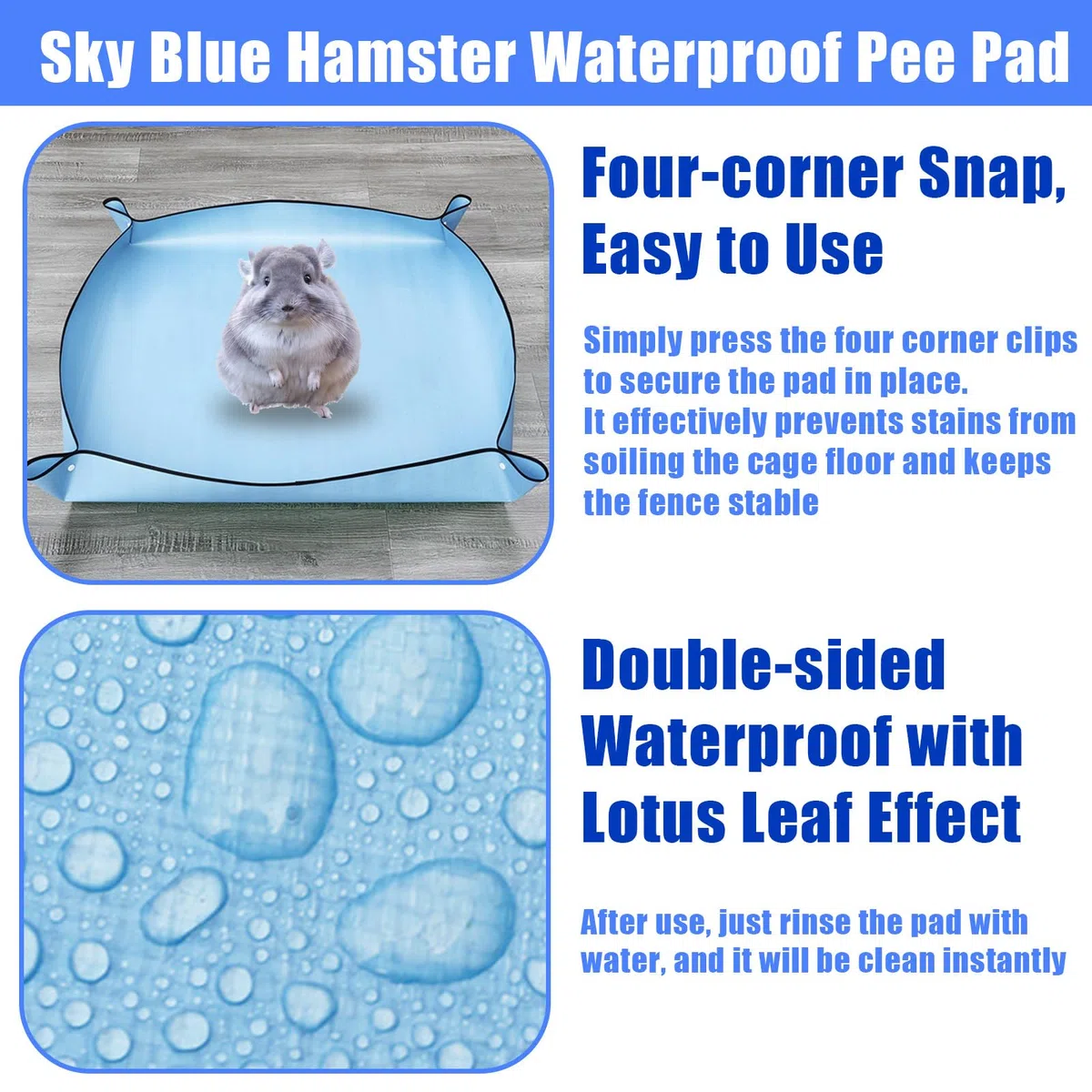 2 Pezzi Blu 150×100 Tappetino Impermeabile per Box Animali Domestici: Rivestimento per Gabbia di Porcellini d'India, per conigli, Cavia e altri piccoli animali, Tappetino Gabbia per Cavie