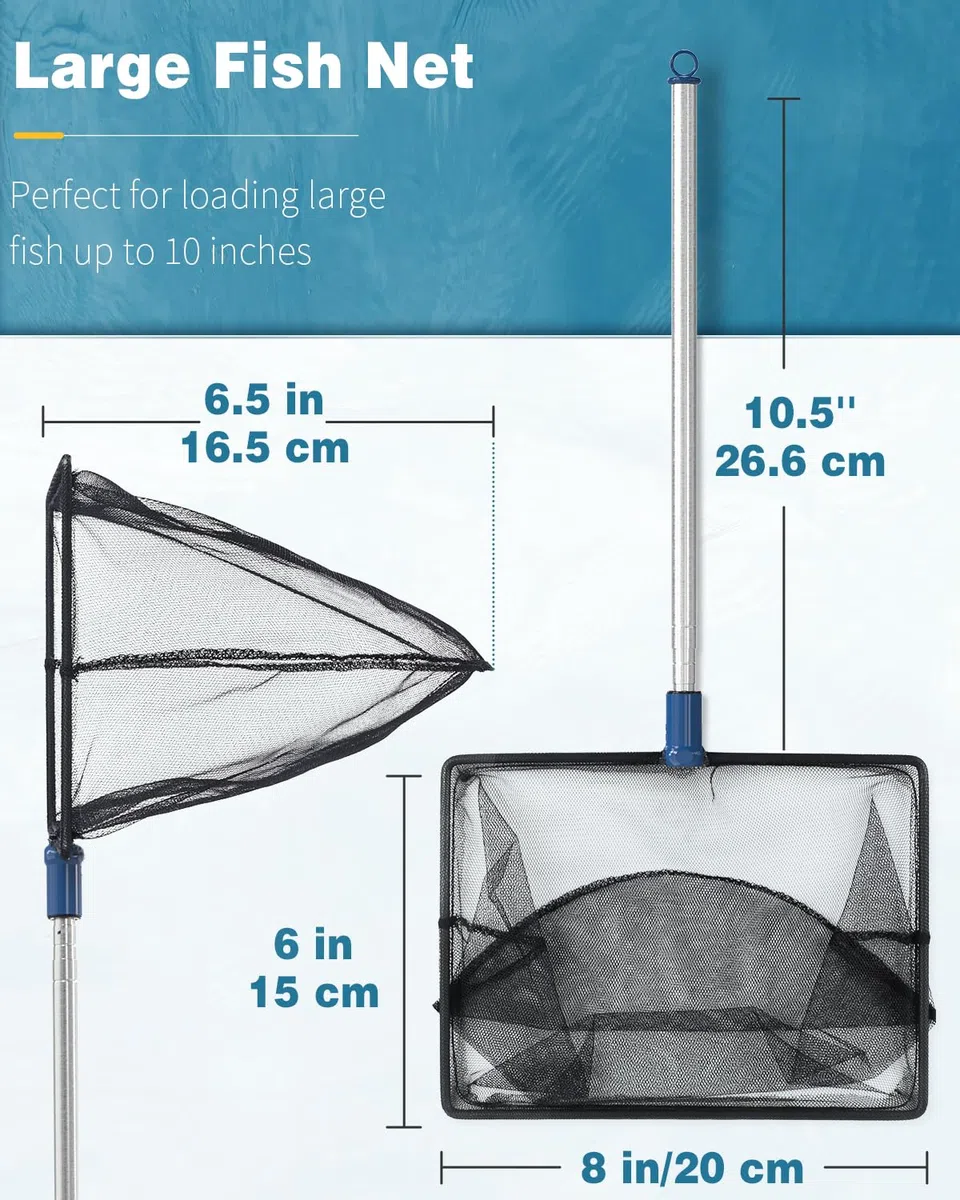 Pawfly Rete Per Pesci D'acquario Con Manico Telescopico In Acciaio Inox 20 Cm Grande Rete Quadrata A Maglie Fini Morbide Fanghi Residui Alimentari Rifiuti