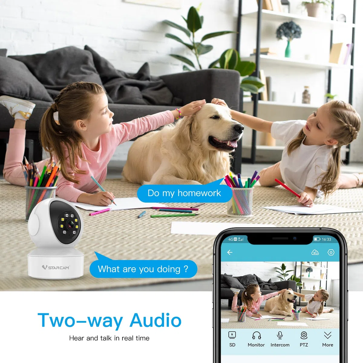 VSTARCAM Telecamera di sorveglianza interna – 2K QHD, 360° WLAN per cani con app, rilevamento automatico, audio a 2 vie, rilevamento del movimento, visione notturna a colori fino a 9 m, fino a 256 GB