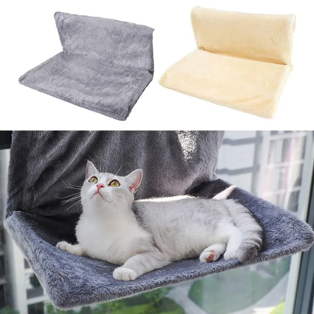 Letto per termosifone sospeso per gatti e piccoli animali domestici, morbido tessuto felpato con robusto telaio in metallo pieghevole, 45 x 30 x 24,5 cm, design accogliente e caldo per