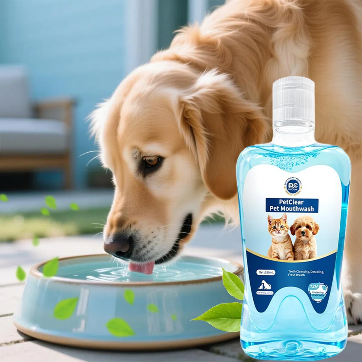 Petclear, collutorio per cani e gatti, additivo per acqua potabile, protegge da placca e tartaro, alito fresco, nessun pennello richiesto, 380 ml