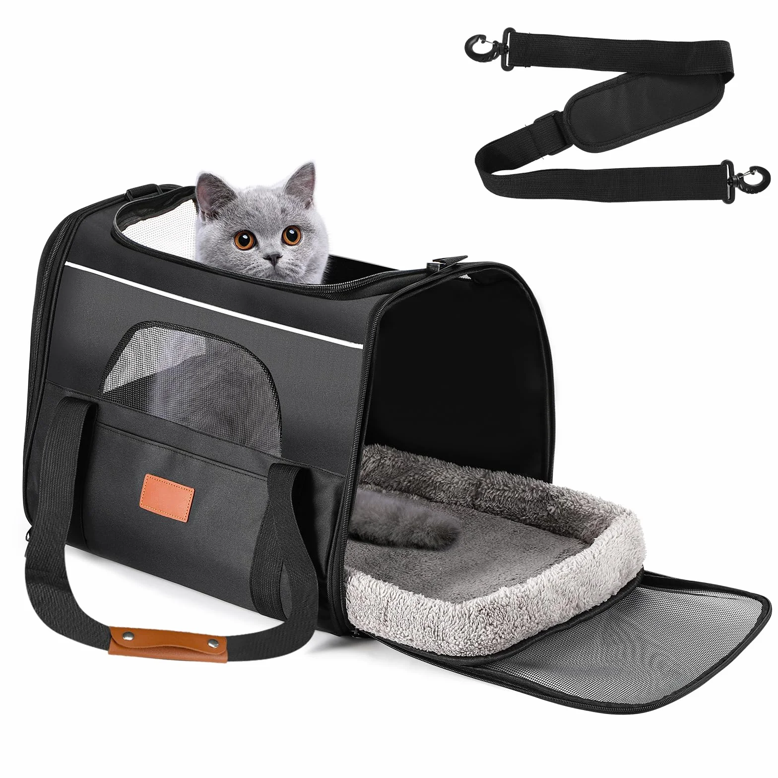 Trasportino per Gatti,Trasportino Gatto Morbido,Trasporto e Pieghevole Traspirante,trasportatore per animali domestici con cerniere di sicurezza,Trasportino per Viaggi Lunghi e Brevi
