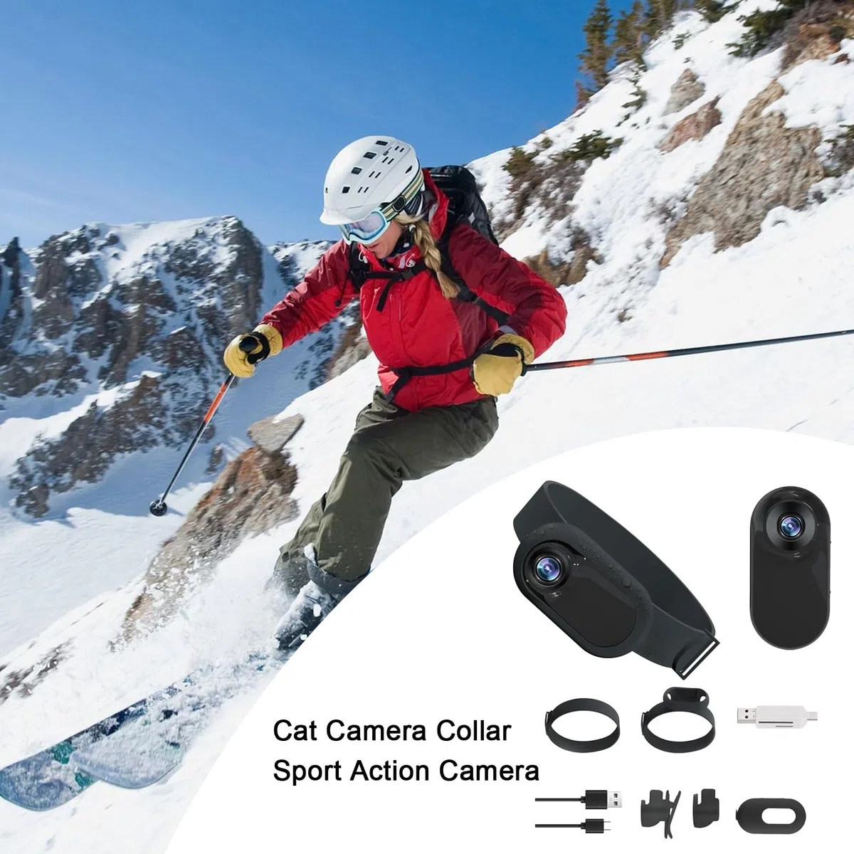 Collare per cani con videocamera wireless HD 1080p, telecamera nascosta per gatti, videocamera per gatti, videocamera portatile stabile per sport, con registrazione video