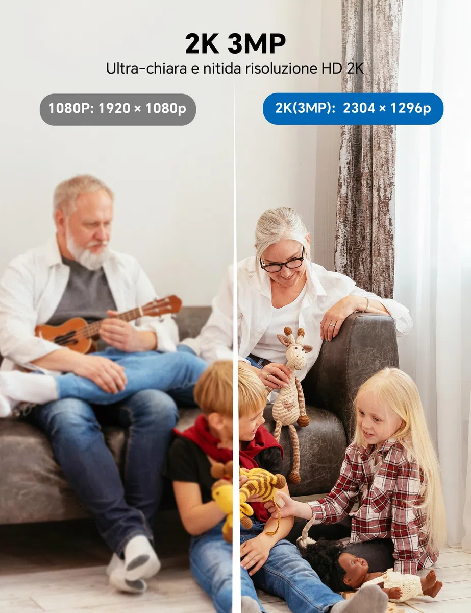 WOLFANG Telecamera Wi-Fi Interno 2K, Telecamera per Cani con Rilevamento Movimento e Visione Notturna, Baby Monitor con Audio Bidirezionale, Compatibile con Alexa/Google, Senza Canone Mensile, 2 Pezzi