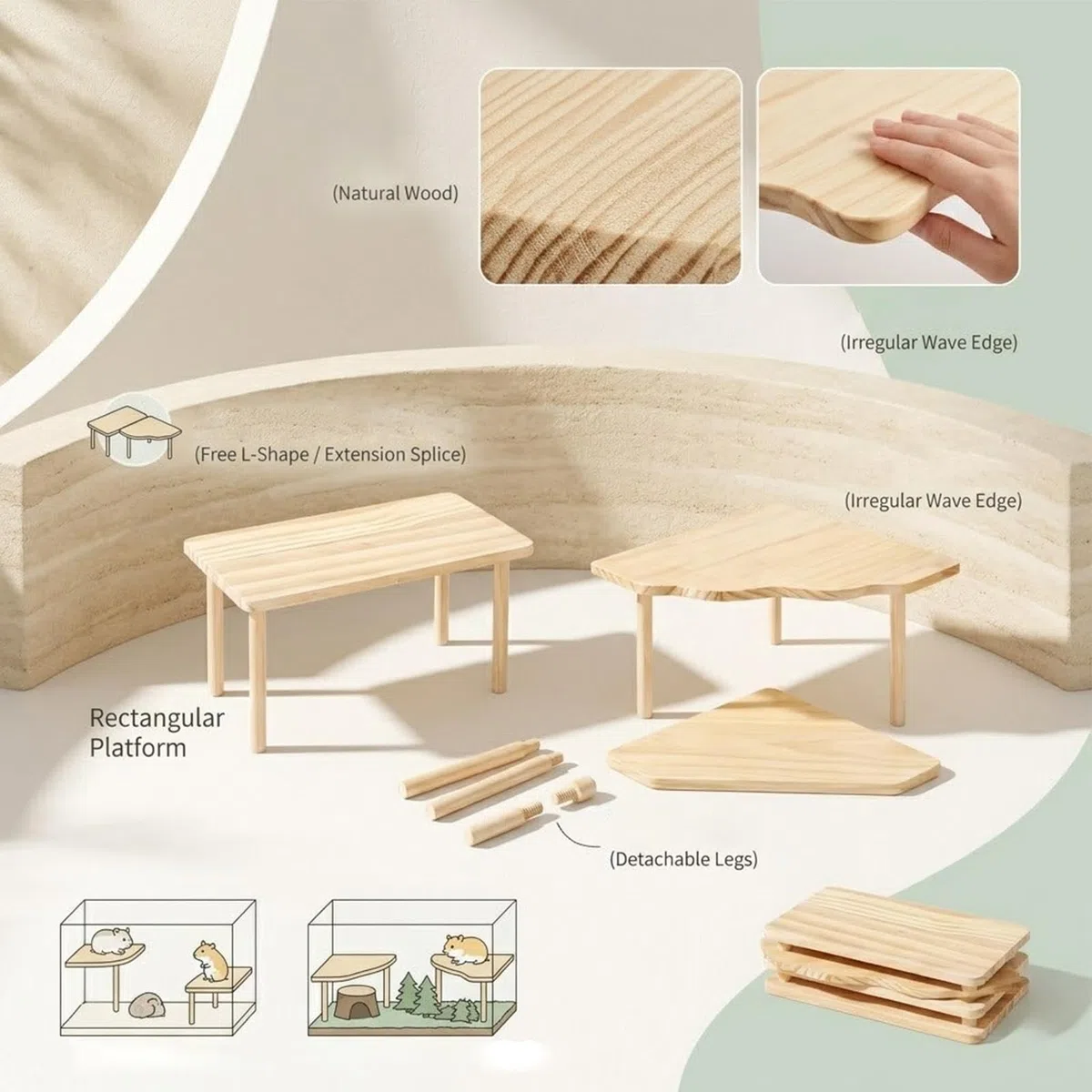 Scaletta per criceti, in legno, a forma di , per gerbilli, topi, furetti, cincillà, per interni ed esterni