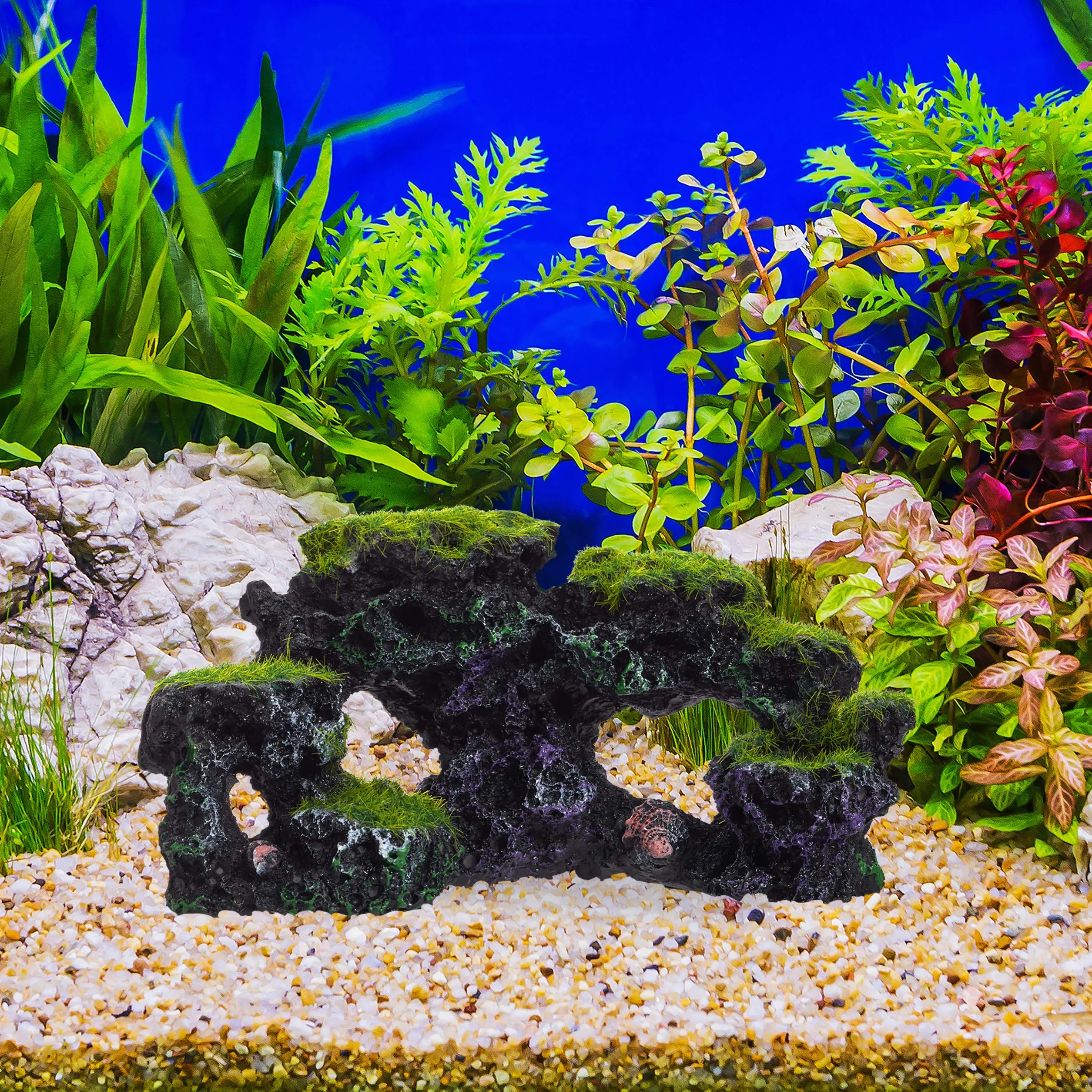 Relaxdays Decorazione per Acquario, Aspetto Naturale, Decorativo, Nascondiglio, Scogliera, Accessori,8,5x17cm,Nero-Verde