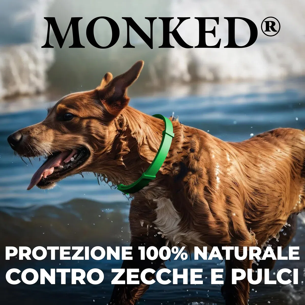 Monked | Collare Naturale Antipulci e Zecche per Cani | Regolabile 64 cm | Protezione fino a 8 mesi | Impermeabile | Adatto a Cani Piccoli e Grandi (Rosa)