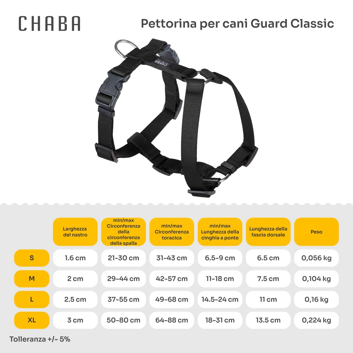 Chaba Guard, Pettorina ad h cane taglia media con controllo, Anti tiro e soffocamento, Regolabile, Confortevole e leggera, Liscio, Classica step-in, Pettorina per cani, Dog Harness, NERO - L