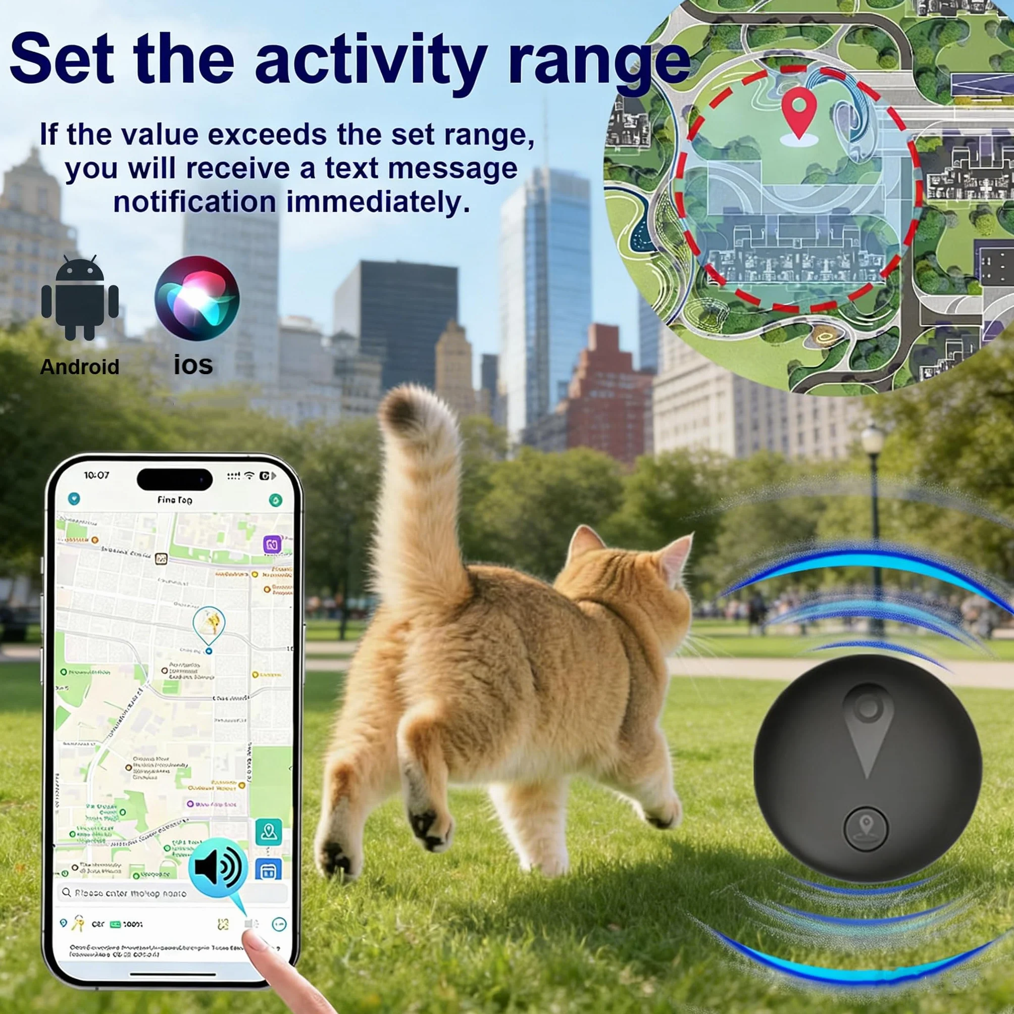 Collar GPS per Gatti e Cane, Tracciatore Senza Costi Mensili, Compatibile con iOS/Android, Tracciamento in Tempo Reale, Impermeabile IP67, Batteria a Lungo Durata, Nero