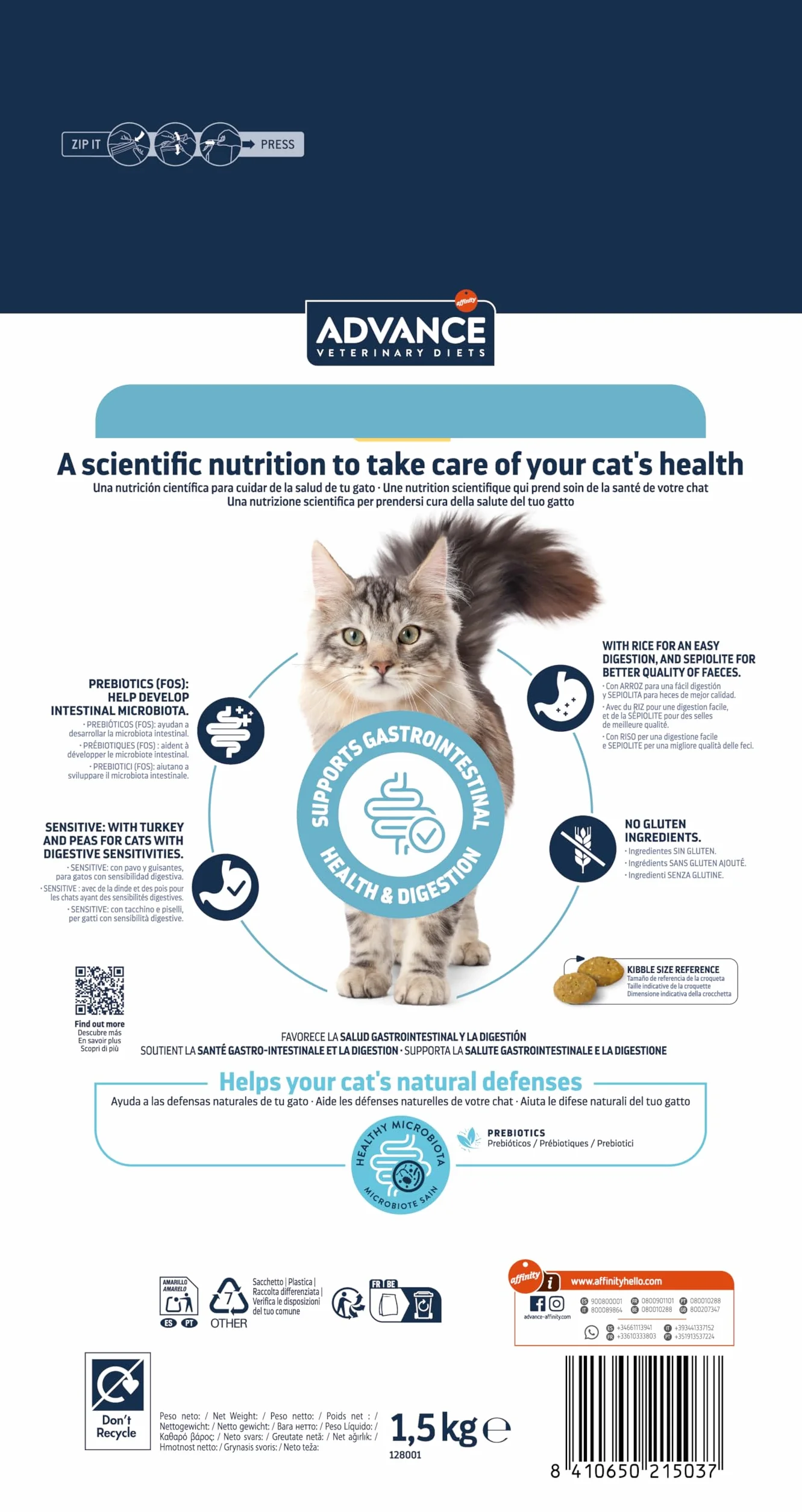 Advance Veterinary Diets - Gastroenteric Sensitive - Cibo per Gatti con Problemi Gastrointestinali - 1,5kg
