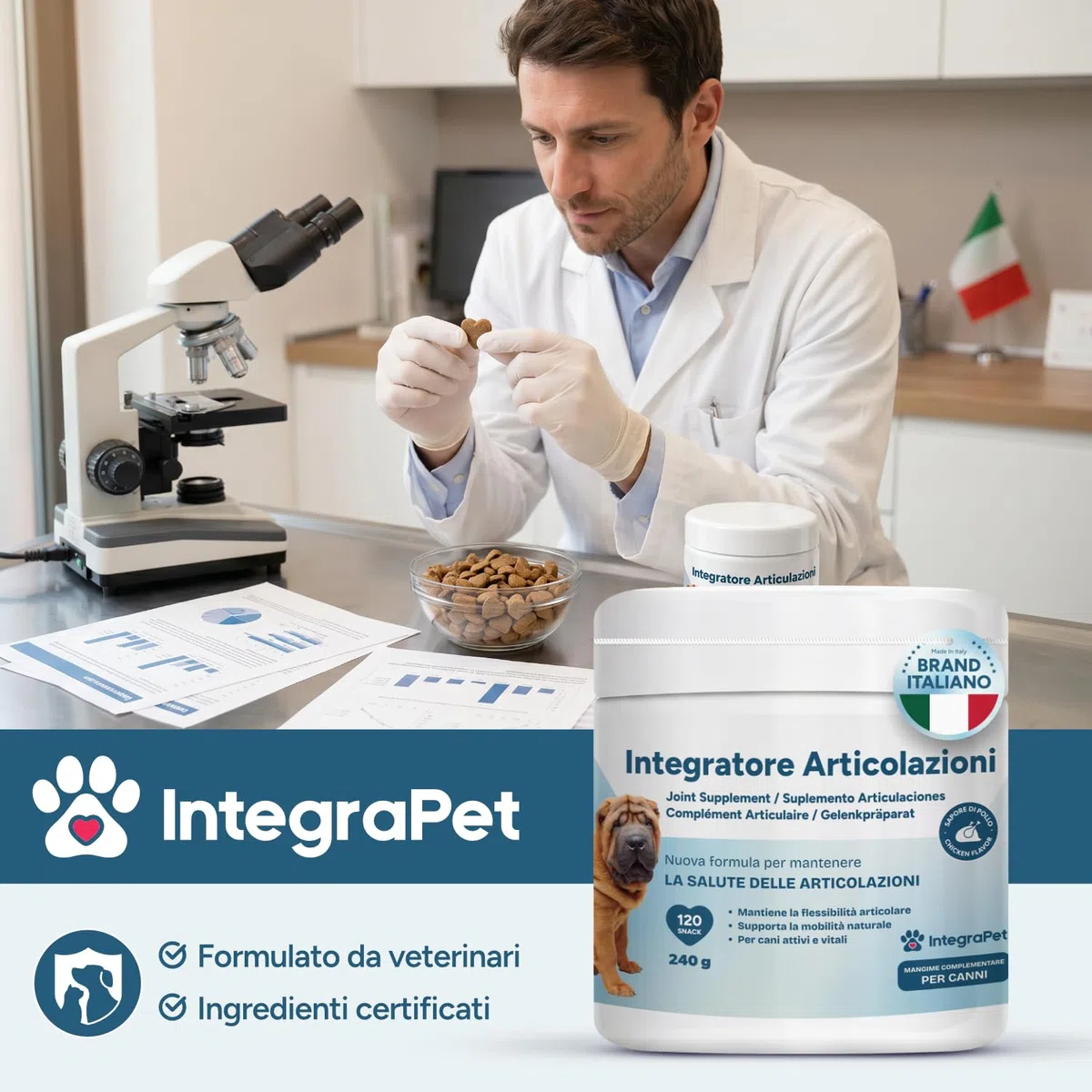 Integratore Articolazioni per Cani – Integratori Articolazioni Cani con Collagene e Magnesio, Glucosamina e Acido Ialuronico, 120 Snack Masticabili per Mobilità e Ossa