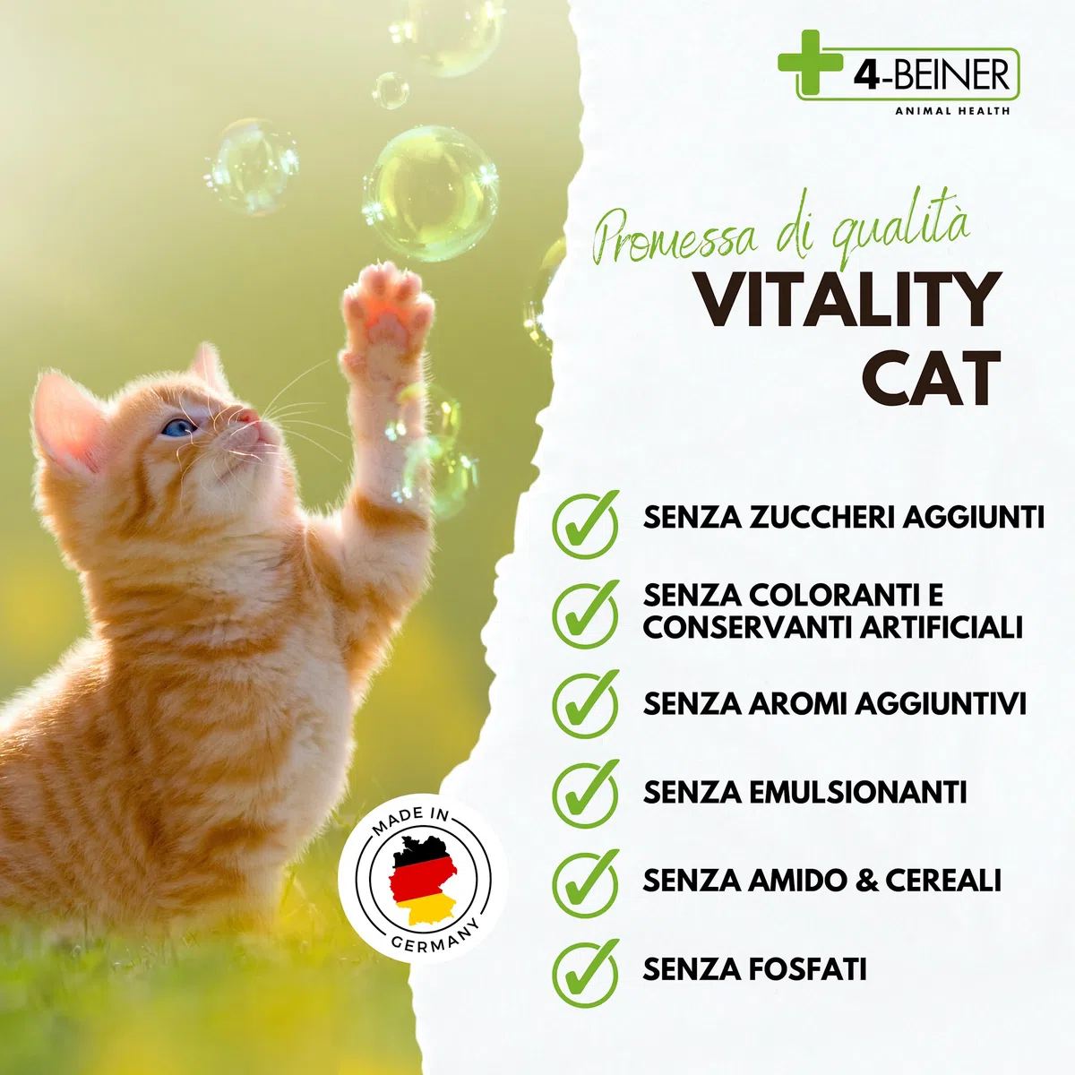 4-BEINER VITALITY-CAT, 11 vitamine per gatti più Omega 3, Omega 6, Zinco, Selenio, Manganese, Rame, Ferro, Taurina, Multivitamine per gatti, polvere