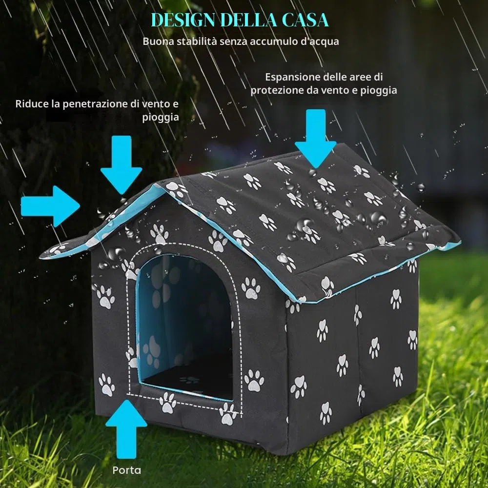 LUFEIS Casetta Per Gatti Per Esterni, Cuccia Per Gatto Da Esterno, Casetta Per Gatti Da Esterno Impermeabile, CasettaGatto Esterno Con Cuscino Rimovibile, per Animali Domestici e Randagi (Blue, M)