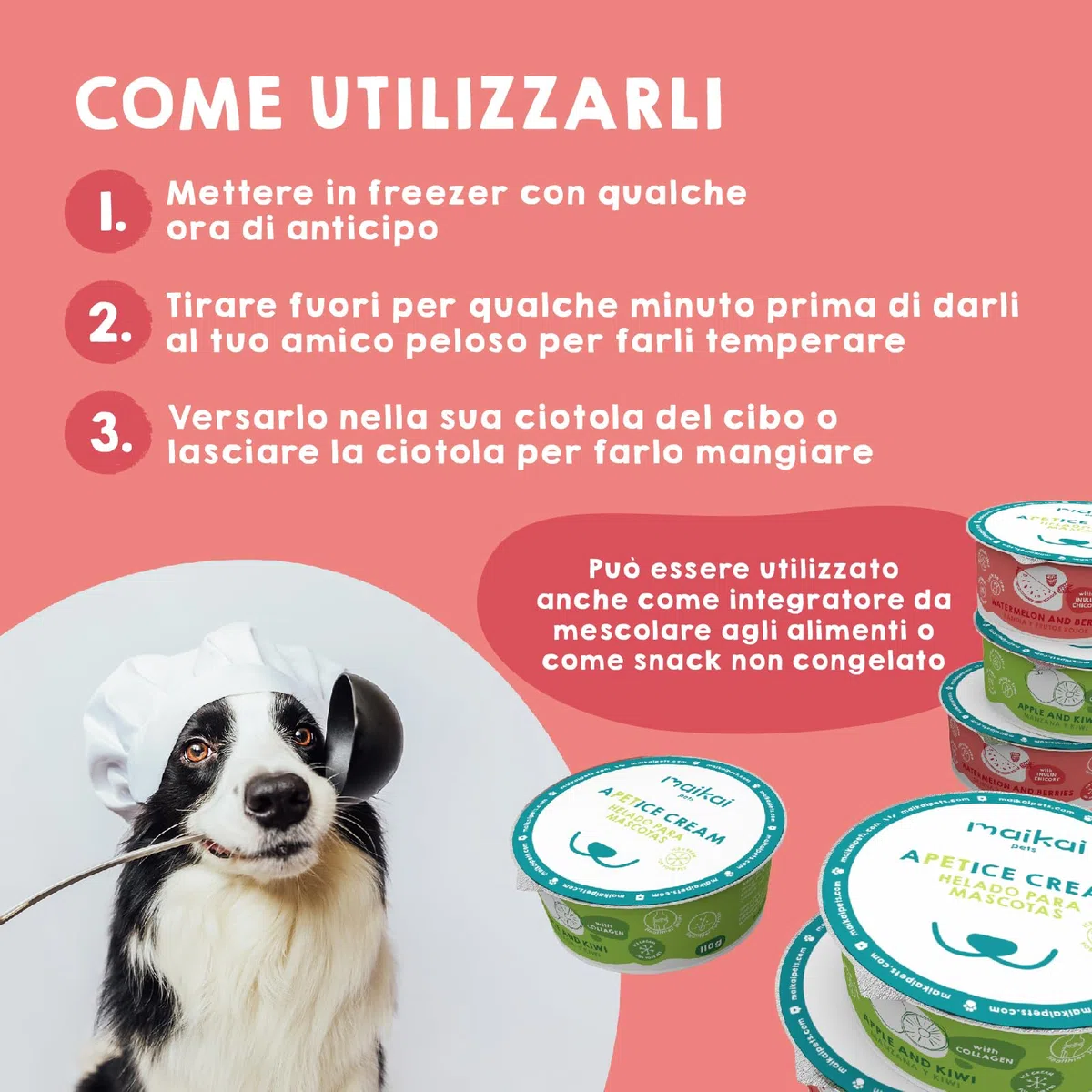 MAIKAI Confezione da 6 Gelati per Cani e Gatti – Snack Rinfrescante con Collagene e Inulina – Senza Lattosio, Idratante, Funzionale – Condroprotettore e Prebiotico Naturale per l’Estate