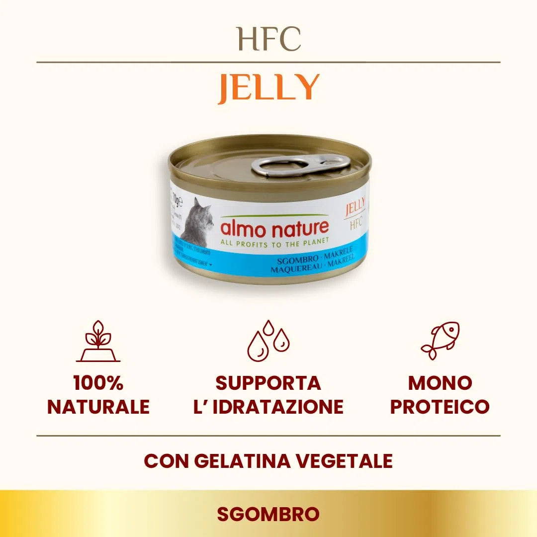 Almo Nature HFC Jelly - Alimento Umido per Gatti Adulti - Sgombro - Human-Grade, Gluten-Free, Monoproteico - 70g (Confezione da 24)