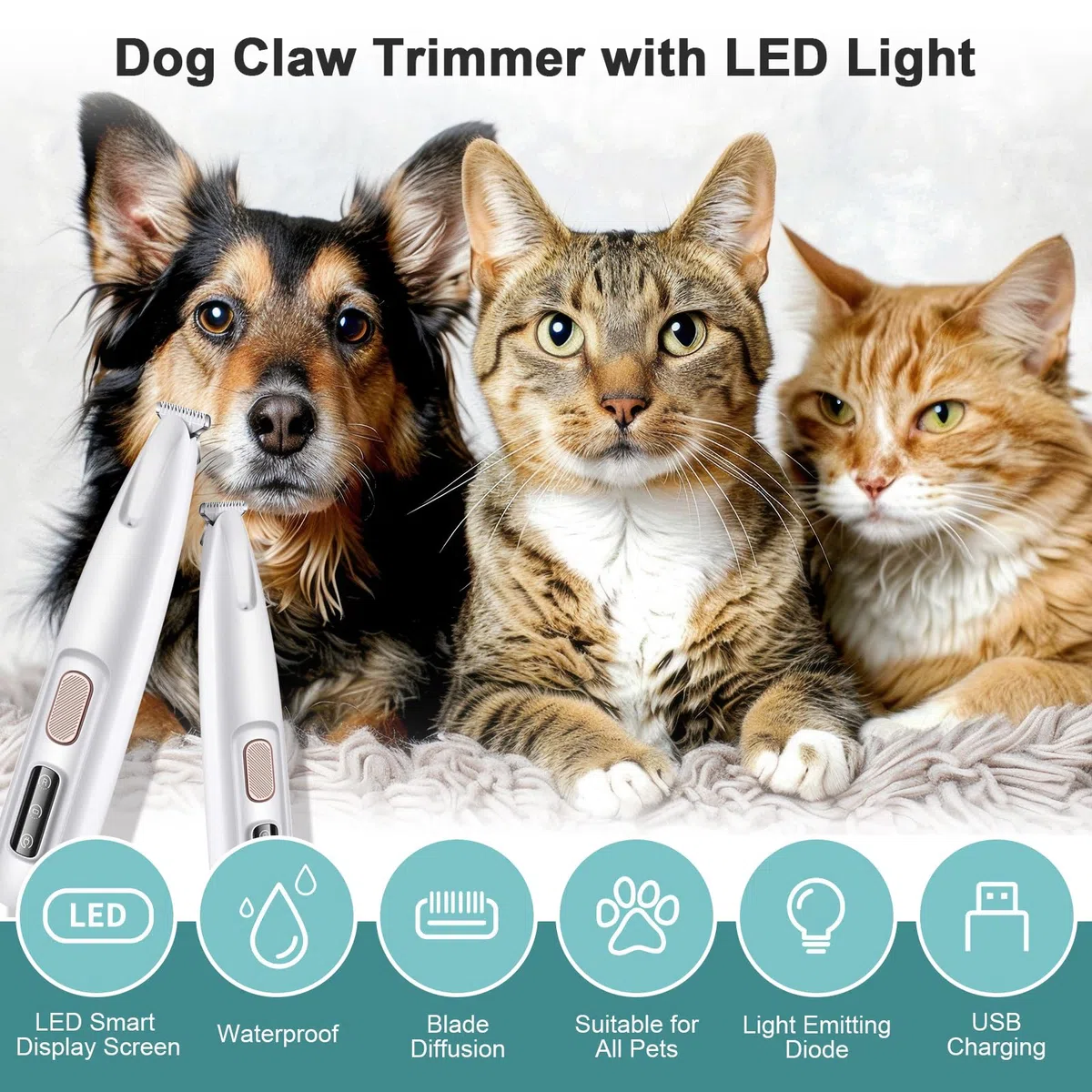 Tosatrice per Cani Professionale Senza Fili con Luce LED - Trimmer per Zampe Silenzioso Ricaricabile per Gatti e Cani Zampe, Faccia, Orecchie, Corpo, Include Spazzola & Olio