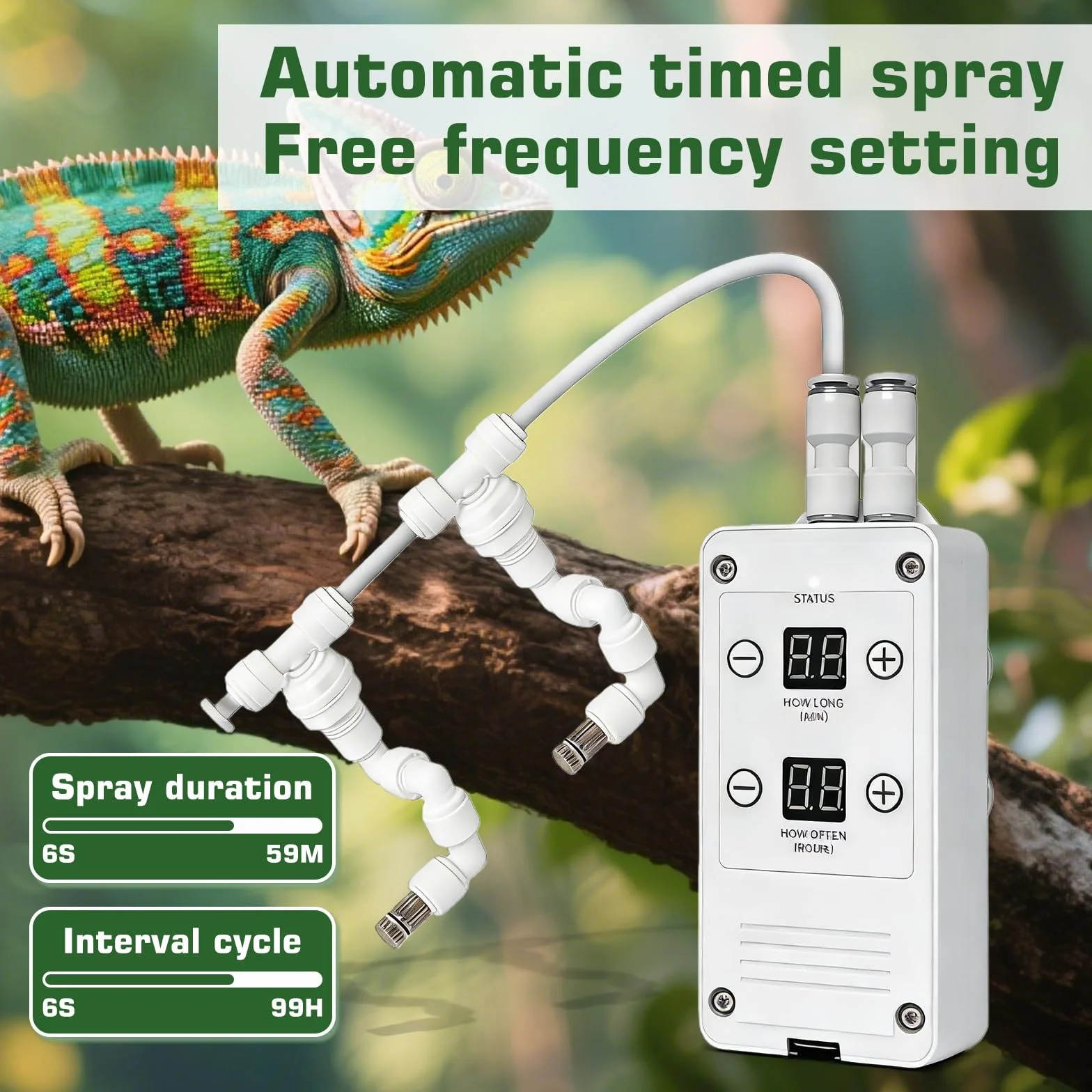 Sistema di Nebulizzazione per Terrario Smart, Sistema Intelligente di Nebulizzazione per Rettili con Ugelli Spruzzatori 360° con Timer, Umidificatore per Rettili, Nebulizzatore Automatico per