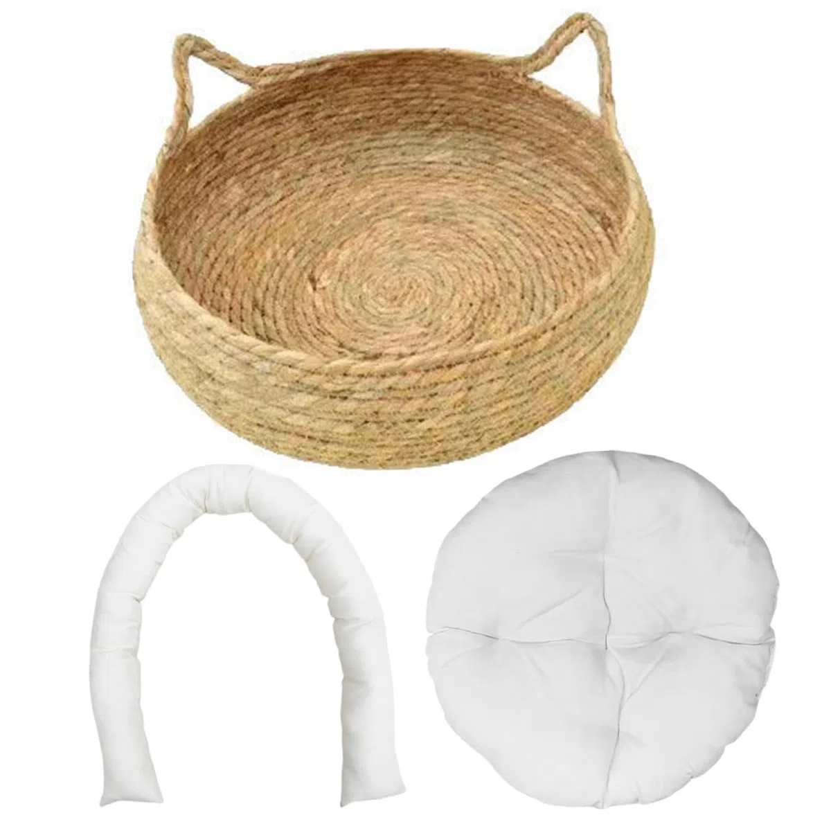 Letto a ciambella per gatti in vimini per gatti da interno, 38,1 x 12,7 cm, 2 in 1, cestino per gatti intrecciato con morbido cuscino antigraffio, comodo cestino rotondo in vimini per gatti