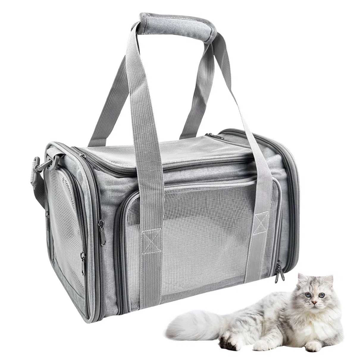 Trasportino Gatto, Trasportino per Cani e Gatti, Borsa Pieghevole per Gatto, 40x25x26cm Borsa per Animali Portatile Morbido e Pieghevole per Gatti e Cani di Piccola e Media Taglia(Grigio)