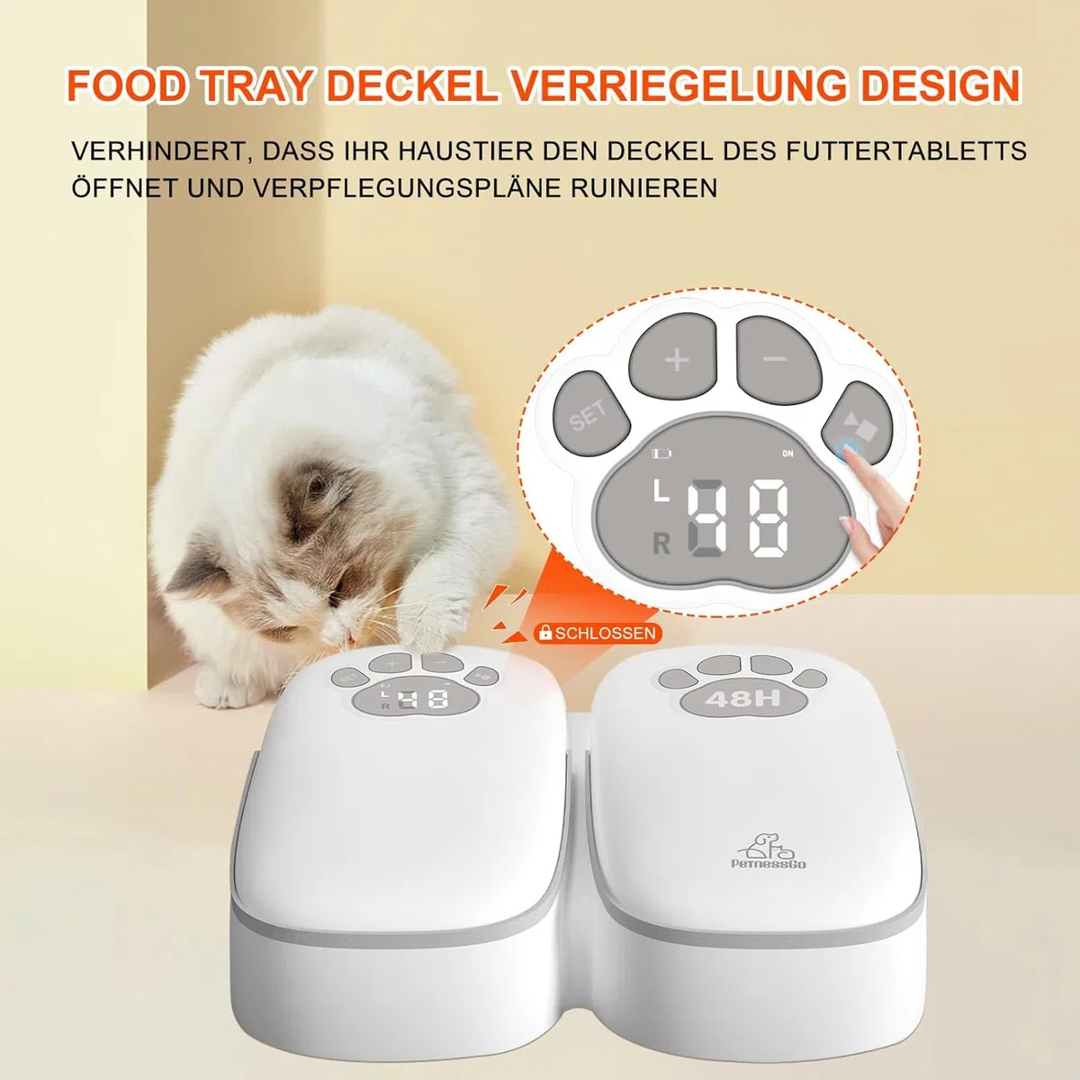 Mangiatoia automatica per gatti e cani, alimentazione automatica a due pasti, timer controllato da 48 ore, alimentazione a secco o umido