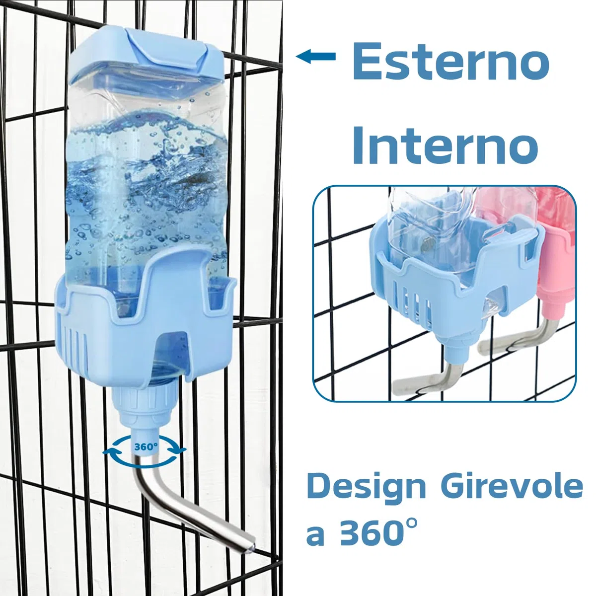 Borraccia Acqua per Piccoli Animali, 1200ml Automatica Acqua Beverino Conigli Porcellini D'india Criceto Furetti Chinchilla Gabbia Dispenser Acqua