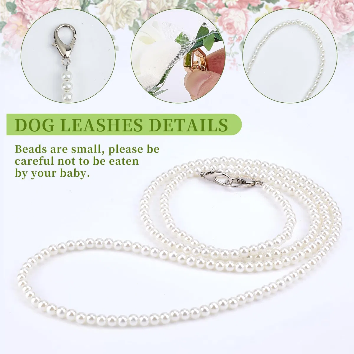 NICENEEDED 3 pz Collare per Matrimonio Cane Set di Fiori, Perle Guinzaglio per Cani con Perline Portafedi Nuziali Portafedi, Papillon Regolabile per Il Collo Del Cane