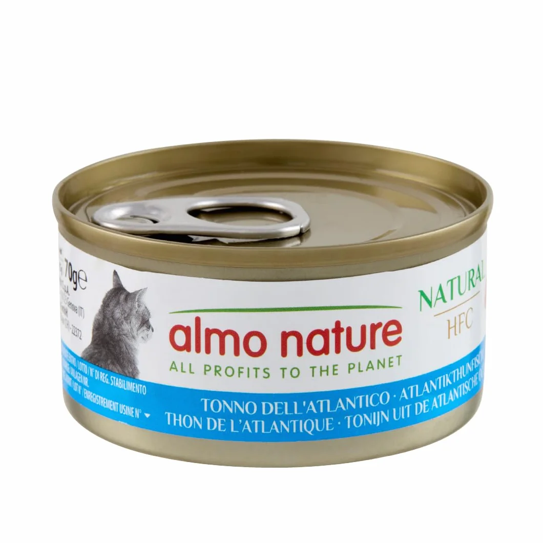 Almo Nature HFC Natural - Alimento Umido per Gatti - Tonno dell'Atlantico - Qualità Human Grade, Monoproteico - 70g, Confezione da 24