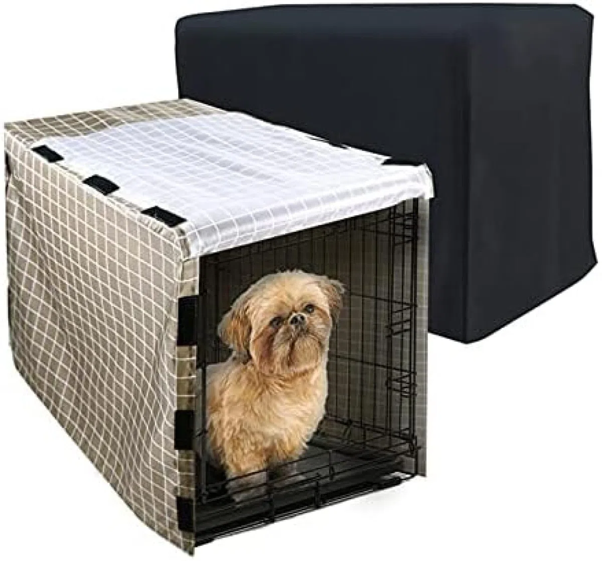 Keneel, copertura per gabbia per cani, ventilata, insonorizzata, in poliestere resistente, a doppia porta, a quadri, 61 cm