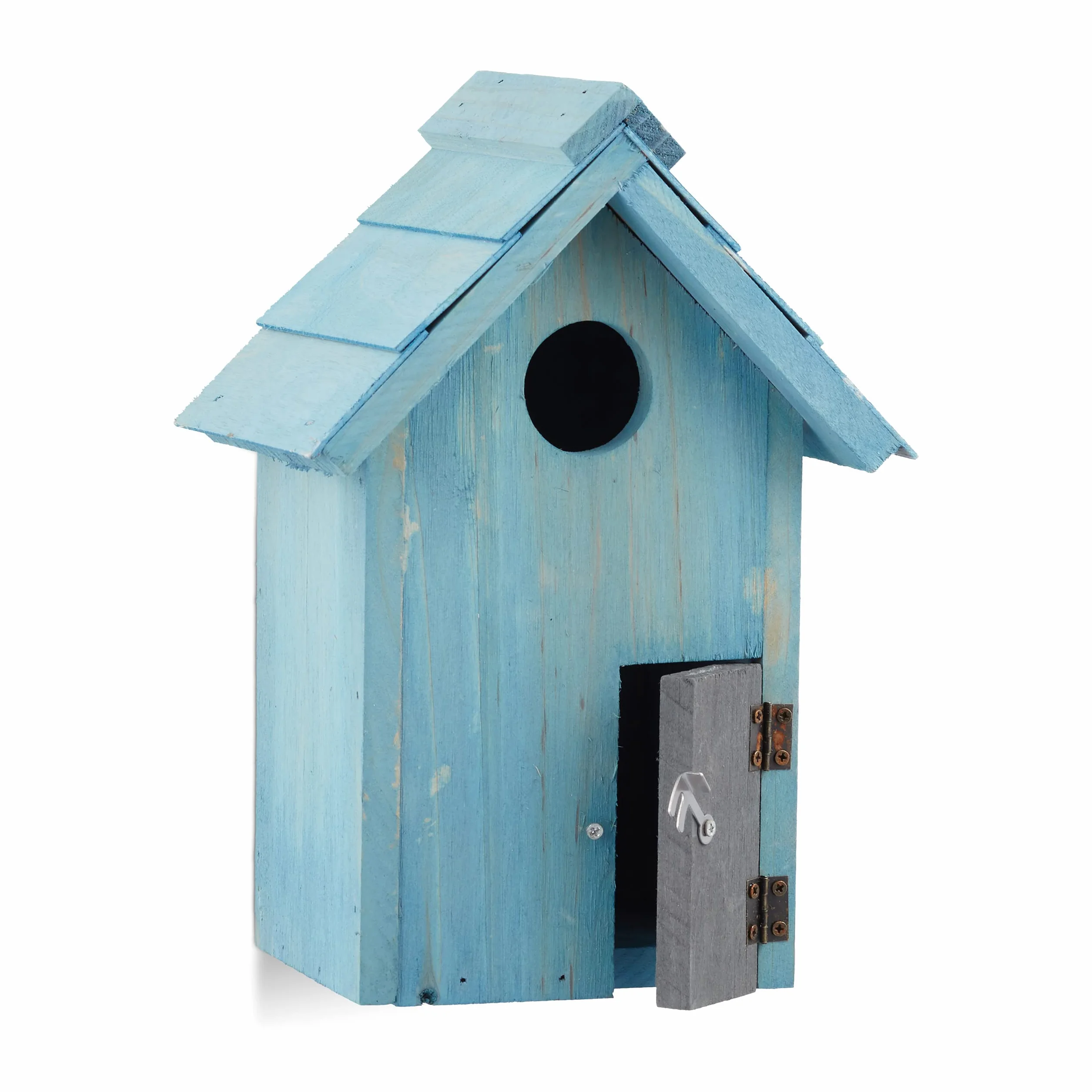 Relaxdays Nido artificiale casetta per uccellini legno, appendere, porta piccola apertura HLP: 24,3 x 17 x 12 cm, celeste