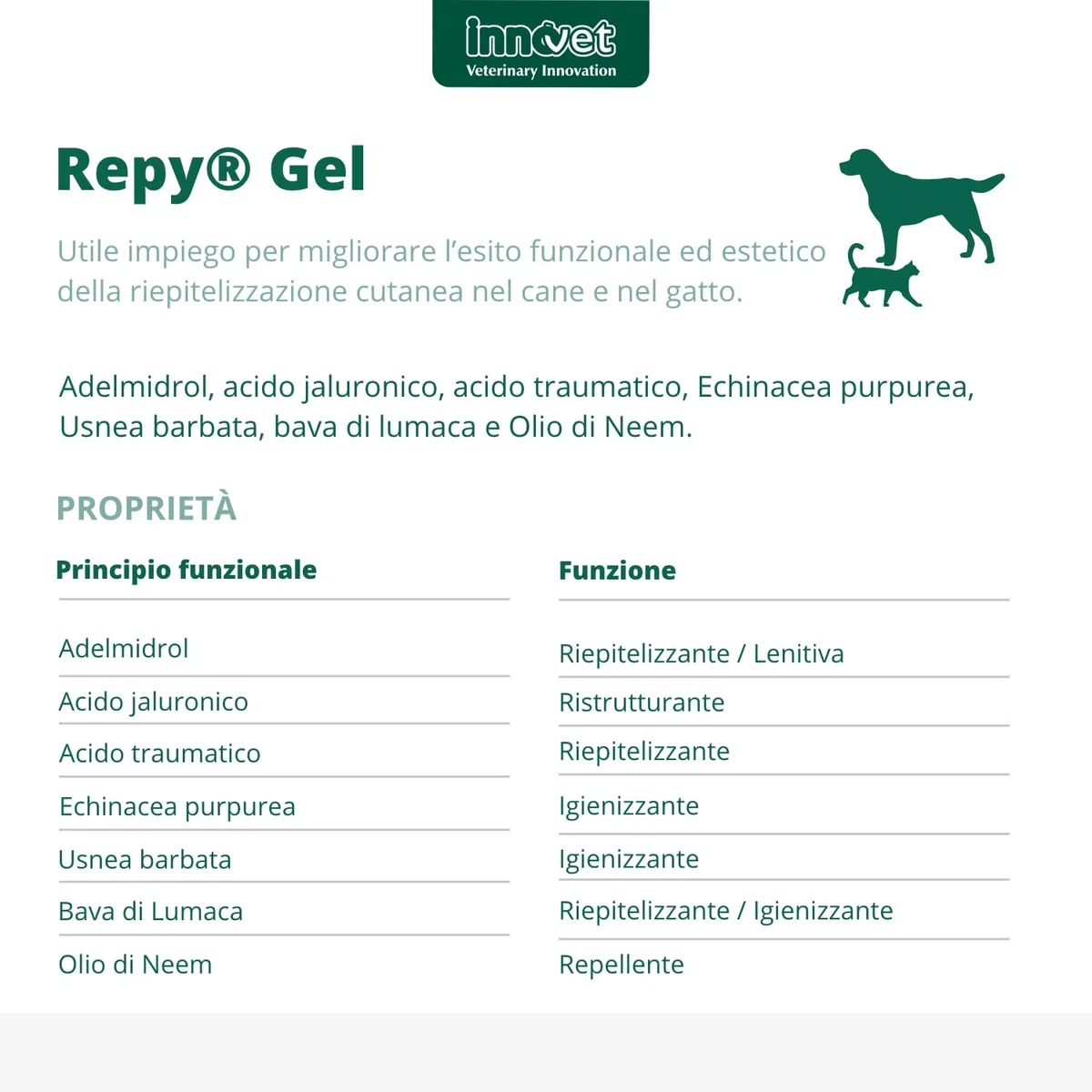Innovet Repy Gel - Gel Dermatologico per la Riepitelizzazione Cutanea in Caso di ferite – per Cani e Gatti. Nuova Formula ad Azione Repellente ed Anti-Leccamento – Confezione Tubo 75ml