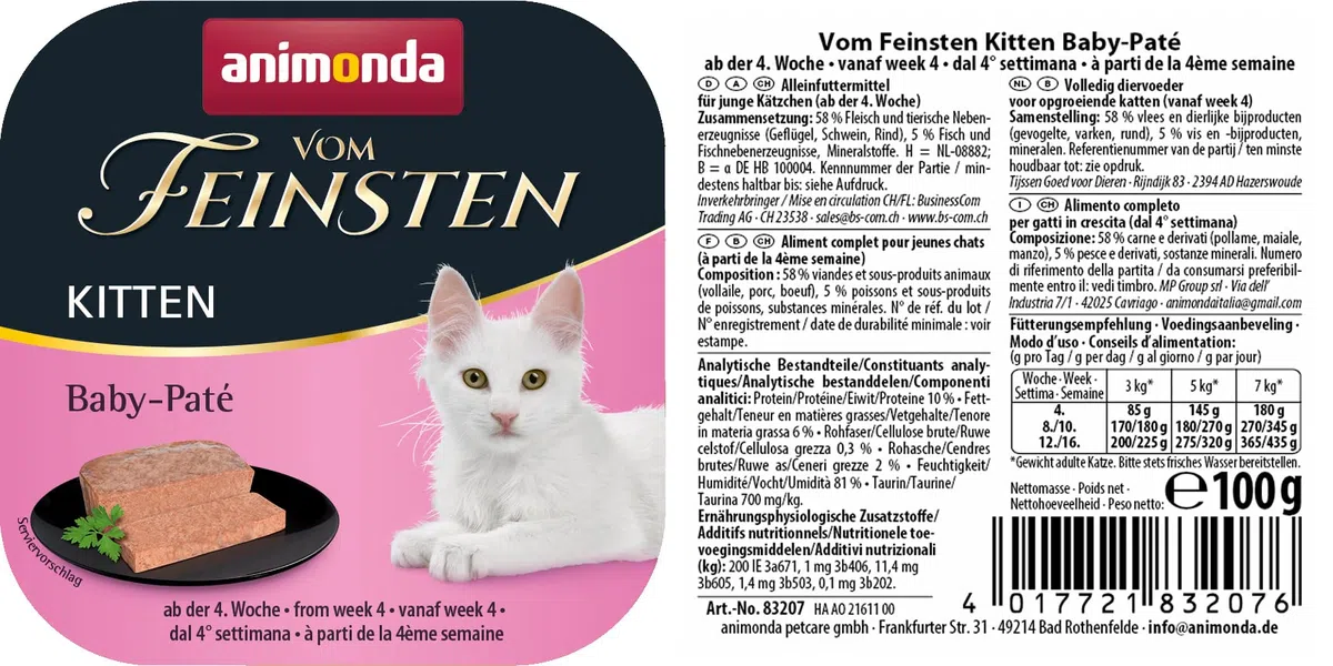 animonda Vom Feinsten Kitten, alimento umido per gattini in crescita nel primo anno di vita, Baby-Paté, 32 x 100 g