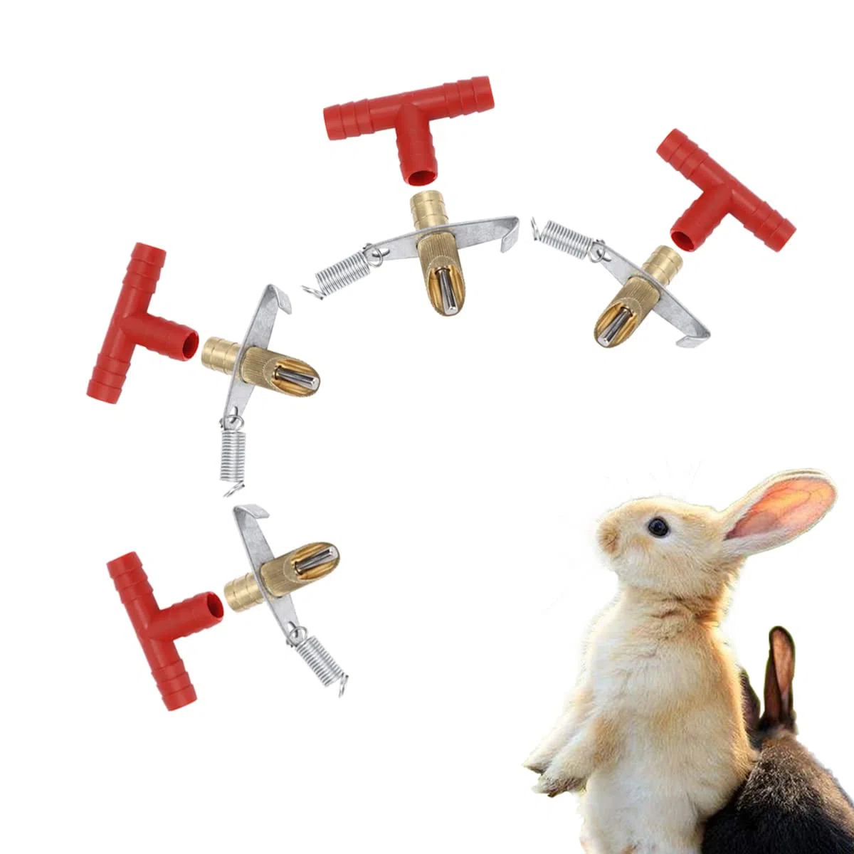 Abbeveratoio per Conigli, Bevitore Automatico per Capezzoli con Tubo a T e Molla, 20 Set in Ottone per Roditori e Uccelli, Facile da Installare e Pulire per Gabbie Metalliche