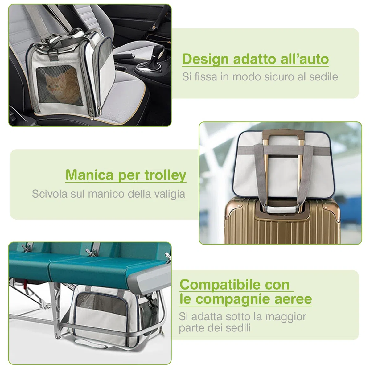 ALLSOPETS Trasportino Cane Aereo Pieghevole, Trasportino Gatto Morbido con Cuscino Rimovibile, Borsa Traspirante per Auto, Treno, Aereo, Veterinario (Grigio Antracite)