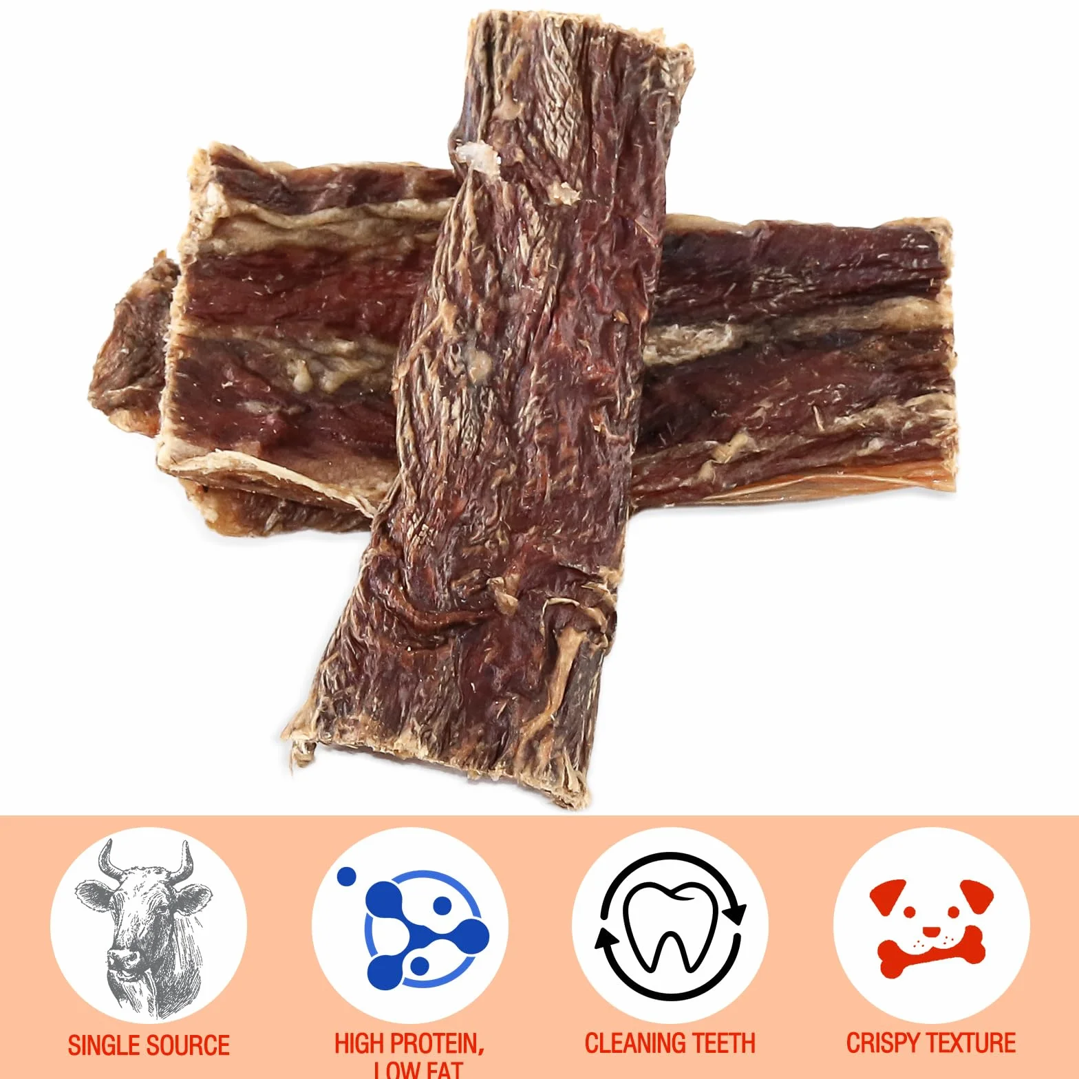 Snack per cani a base di esofago di manzo, snack masticabili naturali e salutari a ingrediente unico per cani, snack masticabili ad alto contenuto proteico e di lunga durata，80G