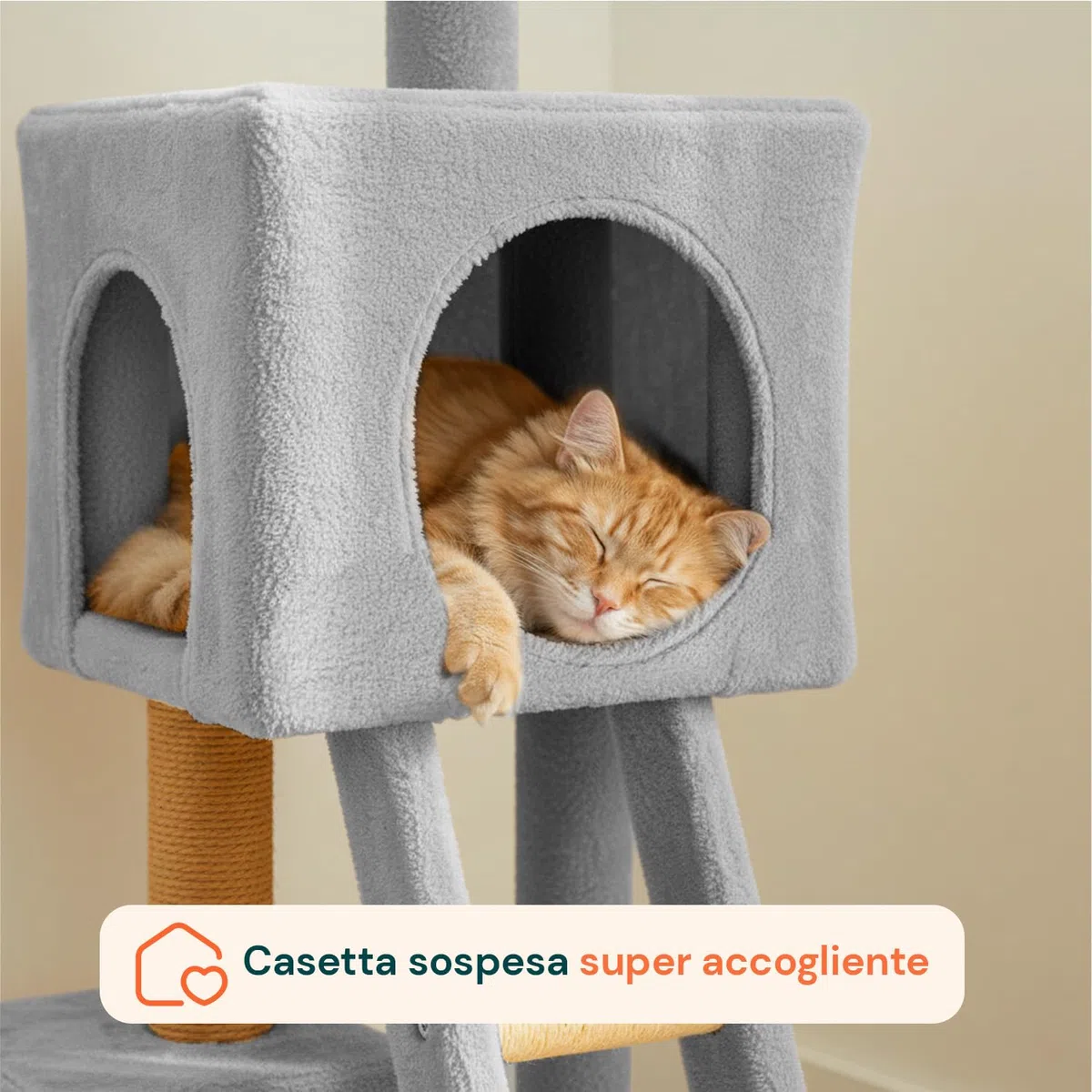Avilia Albero Tiragraffi per Gatti 92 cm con Cuccia Chiusa e Piattaforme Multilivello – Colonna Sisal Naturale e Scala Integrata, Ideale come Trespolo per Gatti e Giochi in Casa (40x35x92 cm)