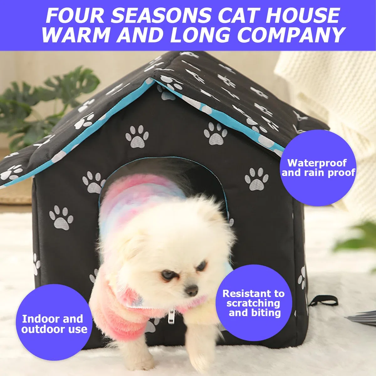 Cuccia per gatti per esterni, resistente all'inverno: cuccia per gatti pieghevole, lavabile, resistente agli agenti atmosferici, impermeabile e calda, casa all'aperto per animali domestici in