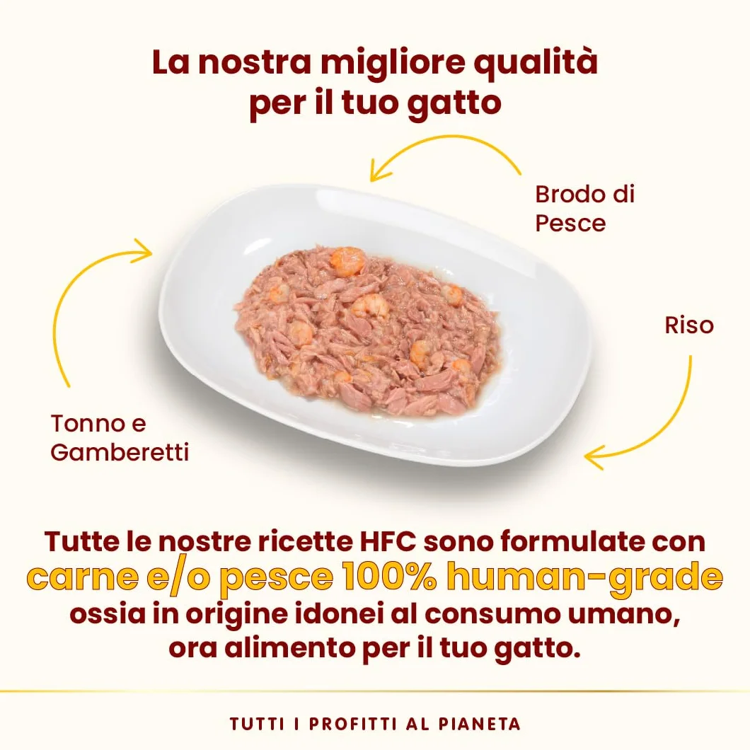 Almo Nature HFC Natural, Alimento Umido per Gatti - Tonno e Gamberetti - Human-Grade - 70g, Confezione da 24
