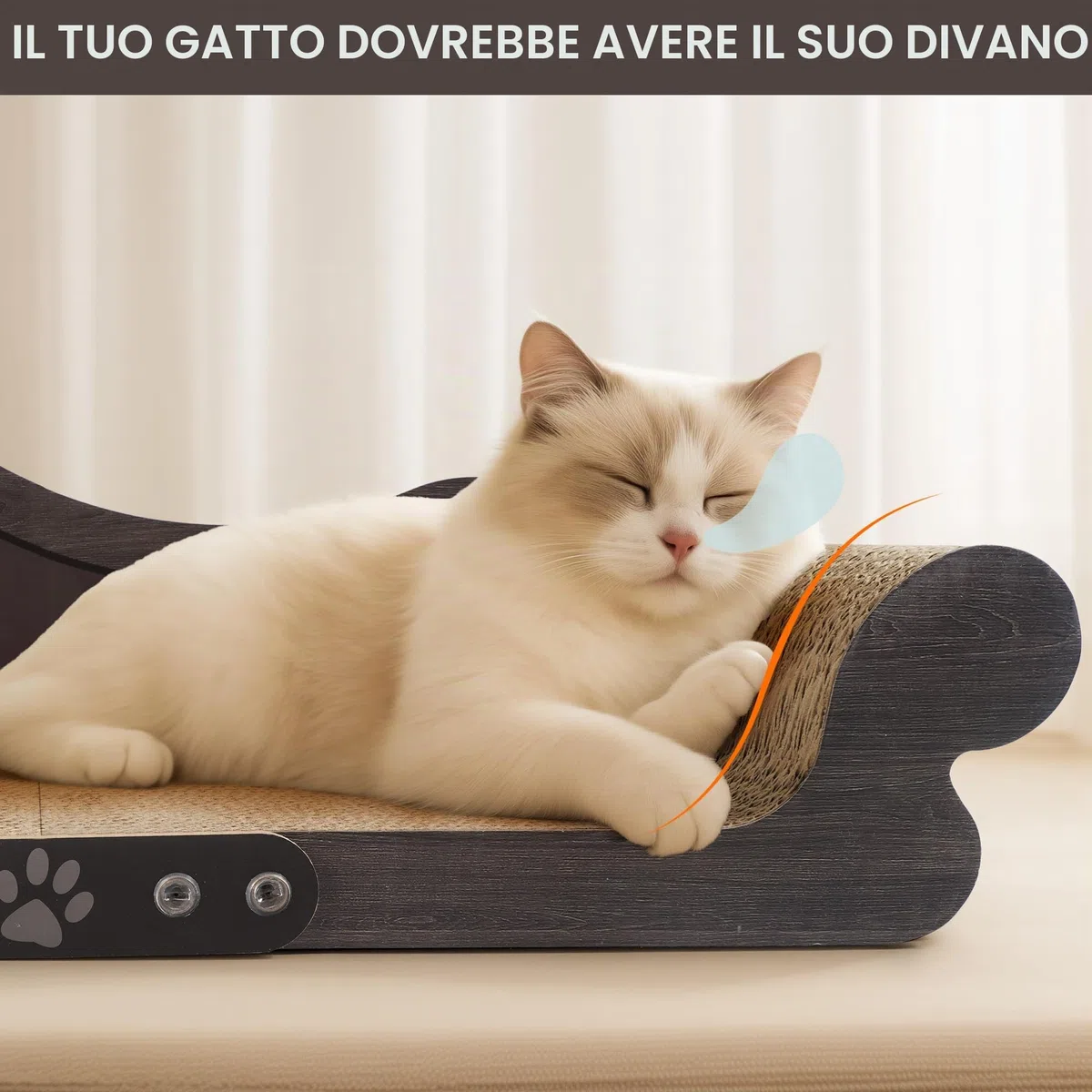 Tiragraffi per Gatti Adulti XXL - Tiragraffi Cartone 68cm Design Divano - Cartone Ondulato Rinforzato - Per Lettino Gatti e Soggiorno