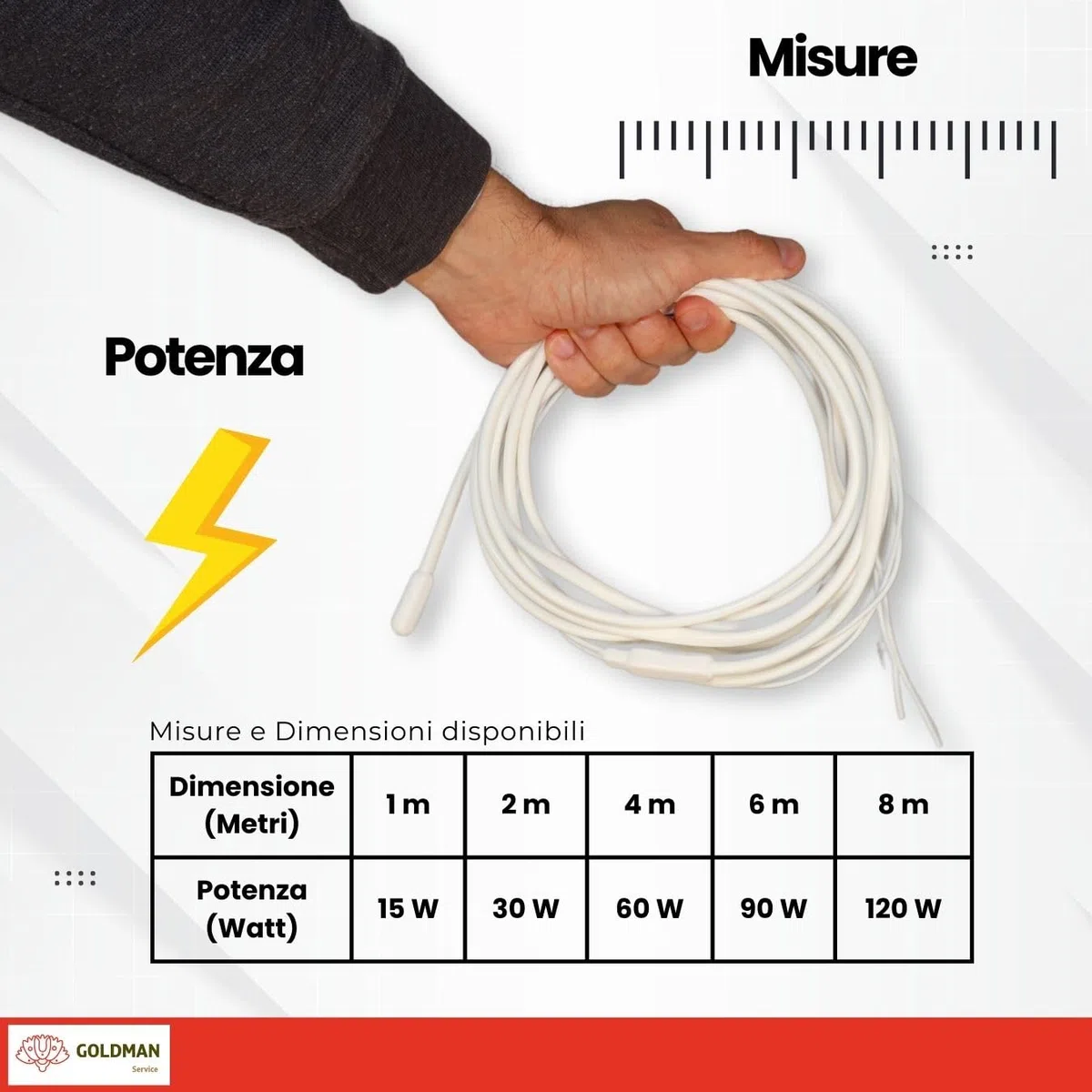 GOLDMAN SERVICE | Cavo Riscaldante Resistenza Bipolare in Silicone Anti Congelamento per Tubi | 2 Metri, 30 Watt | Incubatrici, Acquari, Rettili, Serre, Fermentazione (2 m | 30W)