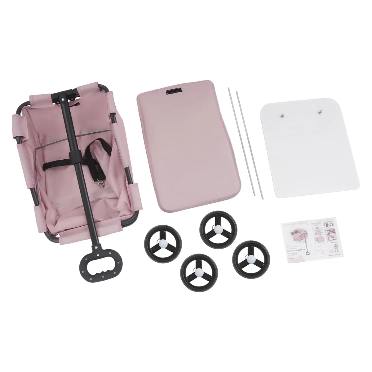 Mini carrello per cani per animali domestici, passeggino per cani pieghevole, carrello della spesa con manico estraibile per esterni, per cani e gatti fino a 10 kg (rosa)