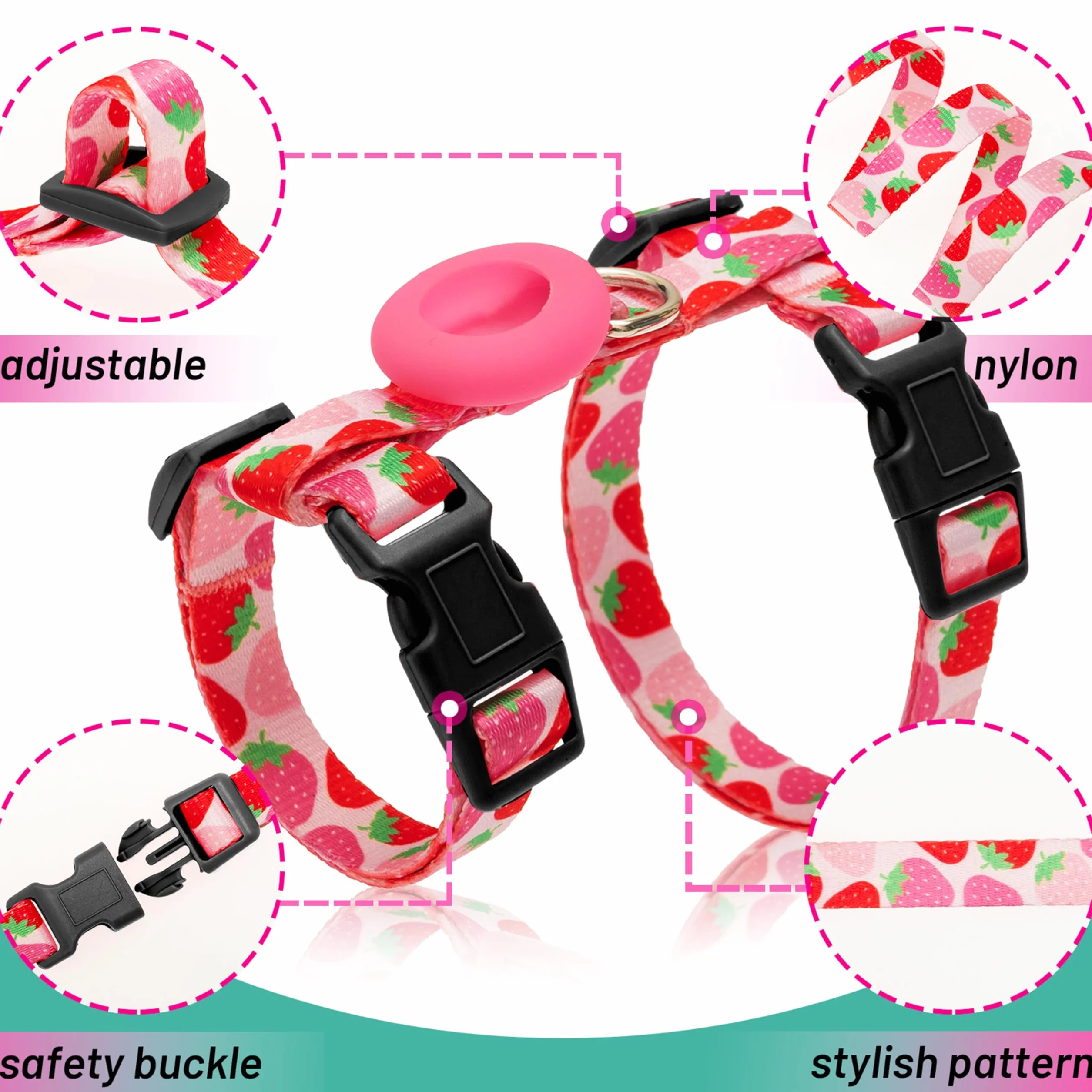 Pettorina e guinzaglio per gatti, a prova di fuga, per camminare, viaggi, attività all'aperto, in nylon, regolabile, con supporto Airtag, per gatti piccoli e grandi